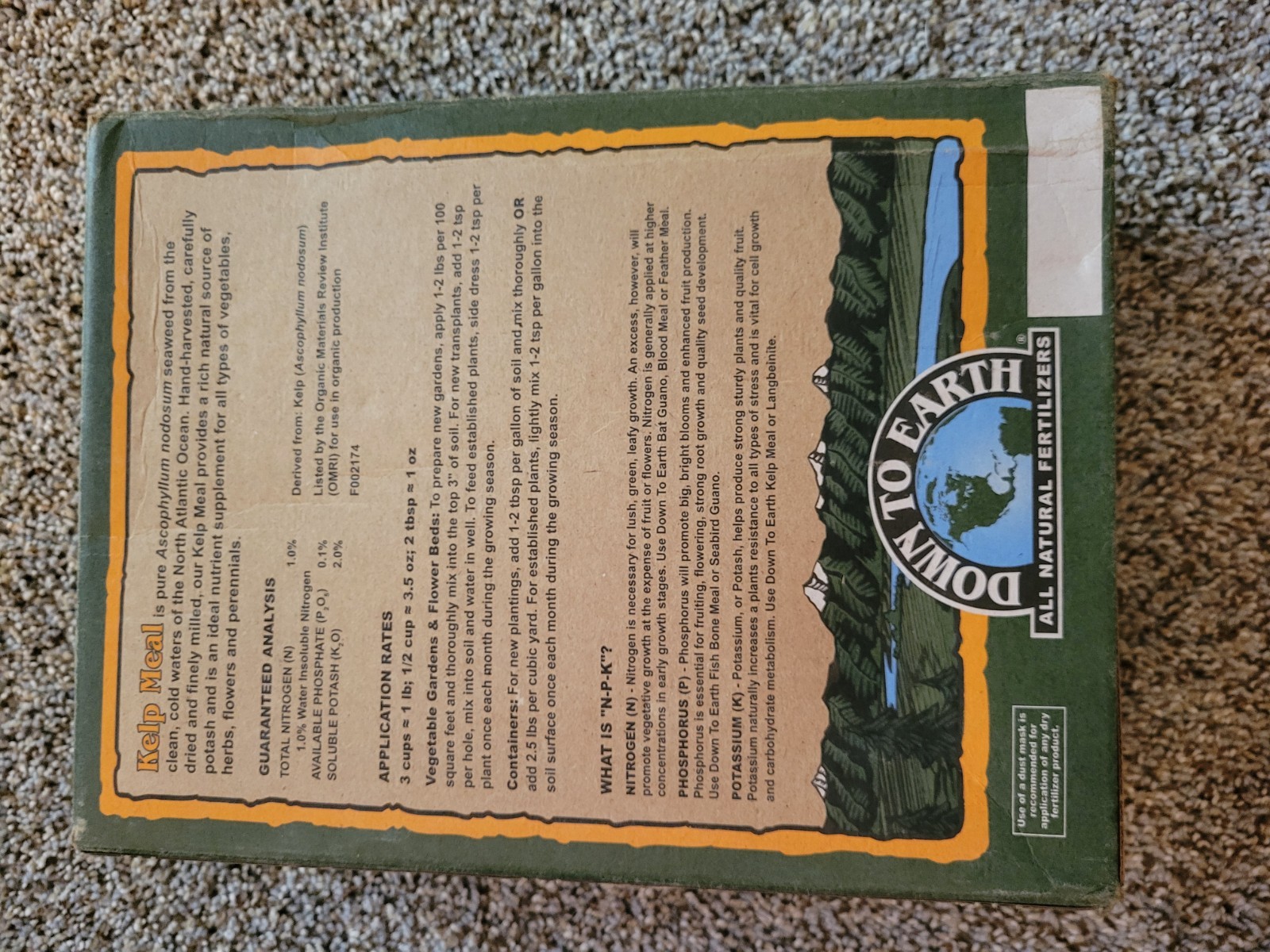 Down To Earth Kelp Meal Fertilizer OMRI Listed 1-0.1-2 for Veggies 5 lb