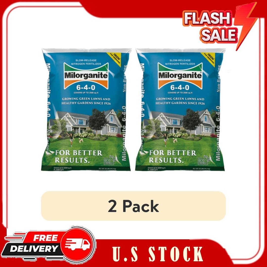 (2 pack) Milorganite Long Lasting All Purpose Lawn Food, 6-4-0 Fertilizer, 32 lb