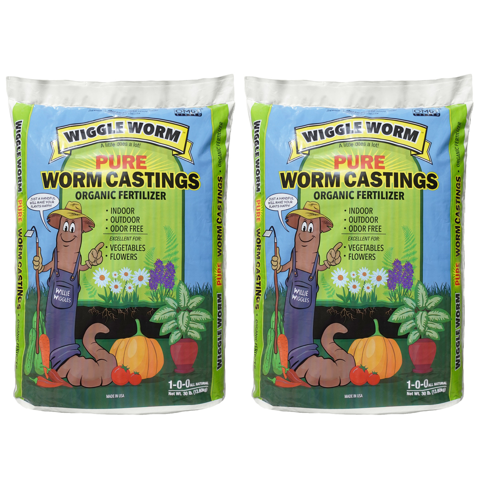 WIGGLE WORM Soil Builder Worm Castings Fertilizer, 30-Pound (2 Pack)