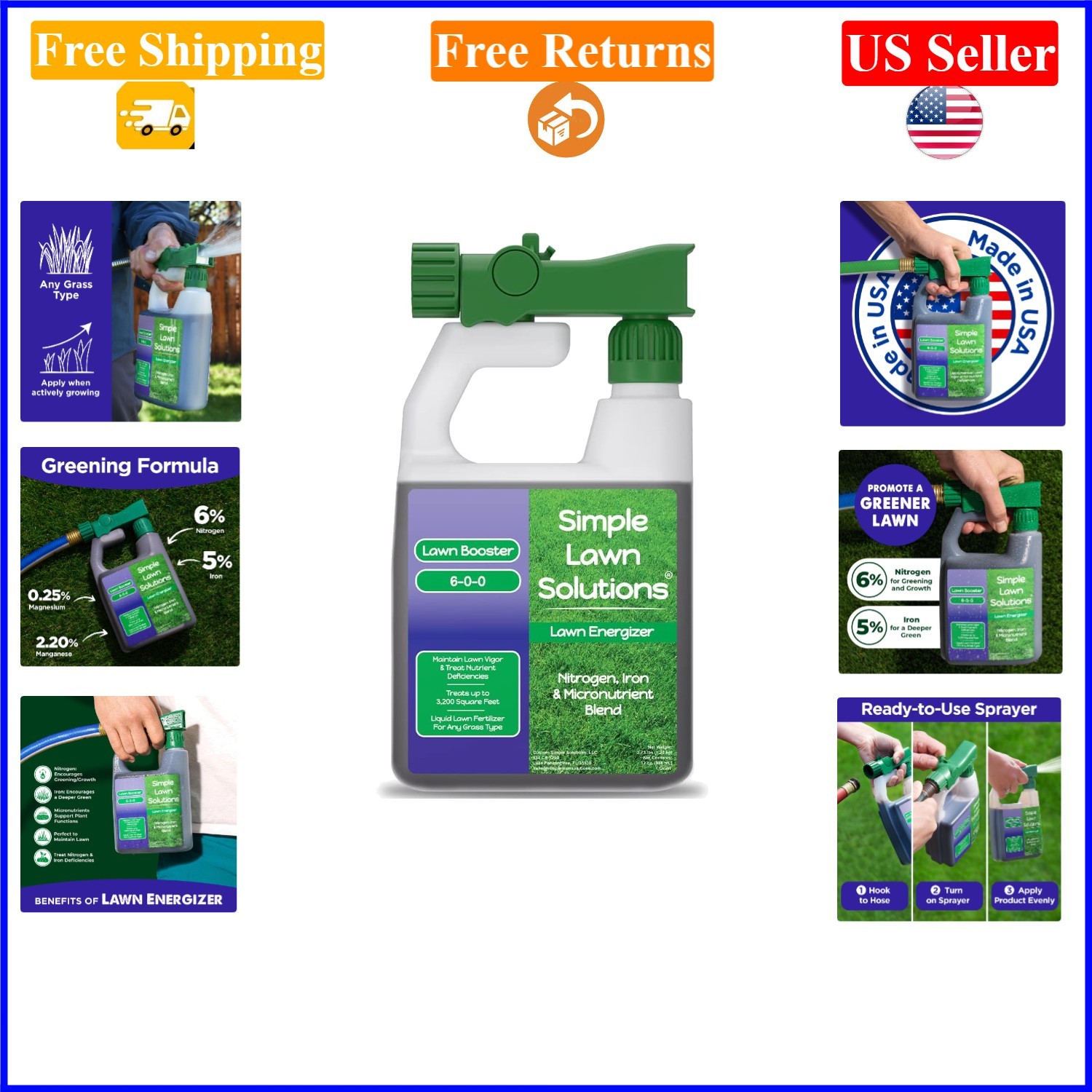 Commercial Lawn Fertilizer with Iron & Nitrogen—Liquid Spray, 32 oz