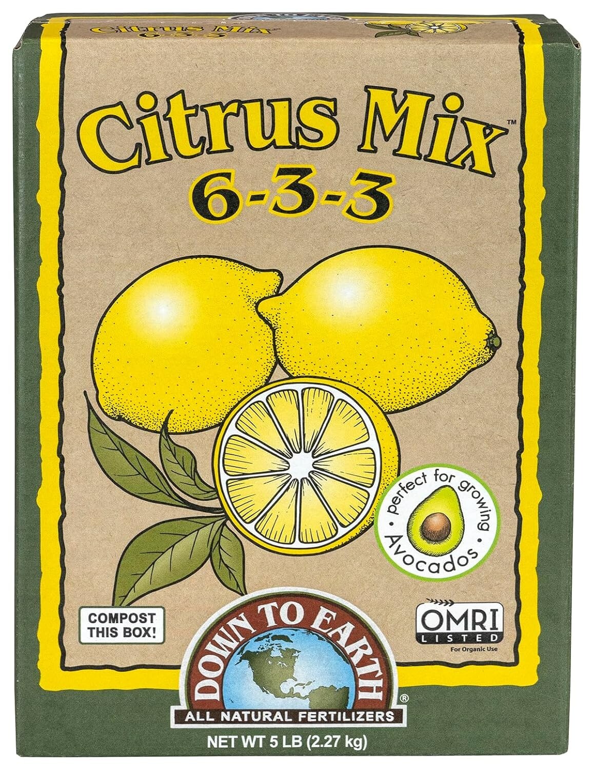Down to Earth Organic Citrus Fertilizer Mix 6-3-3, 5 lb for Vibrant Growth