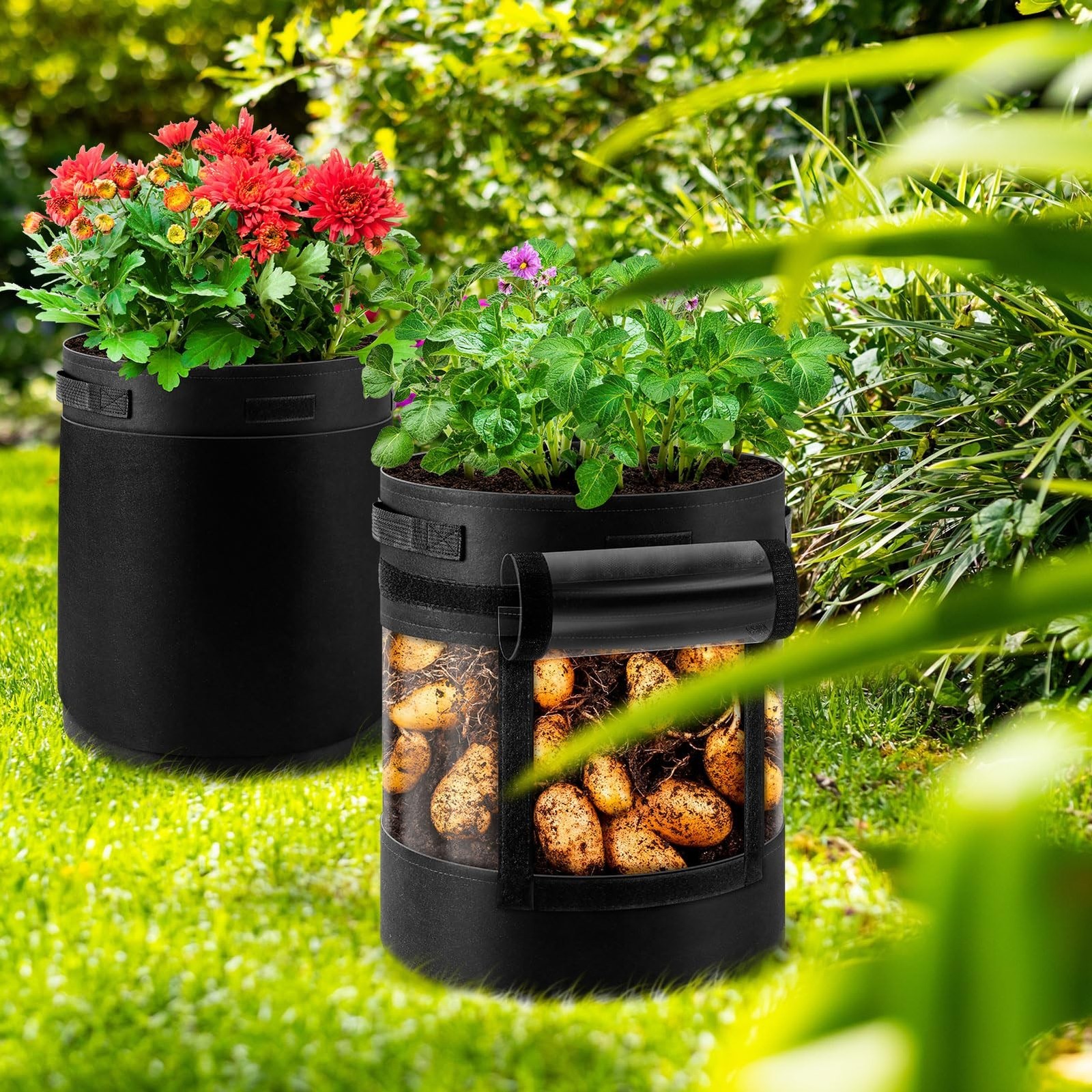 3 Pack 10 Gallon 360° Visibility Potato Grow Bags with Shading Flap, Plant