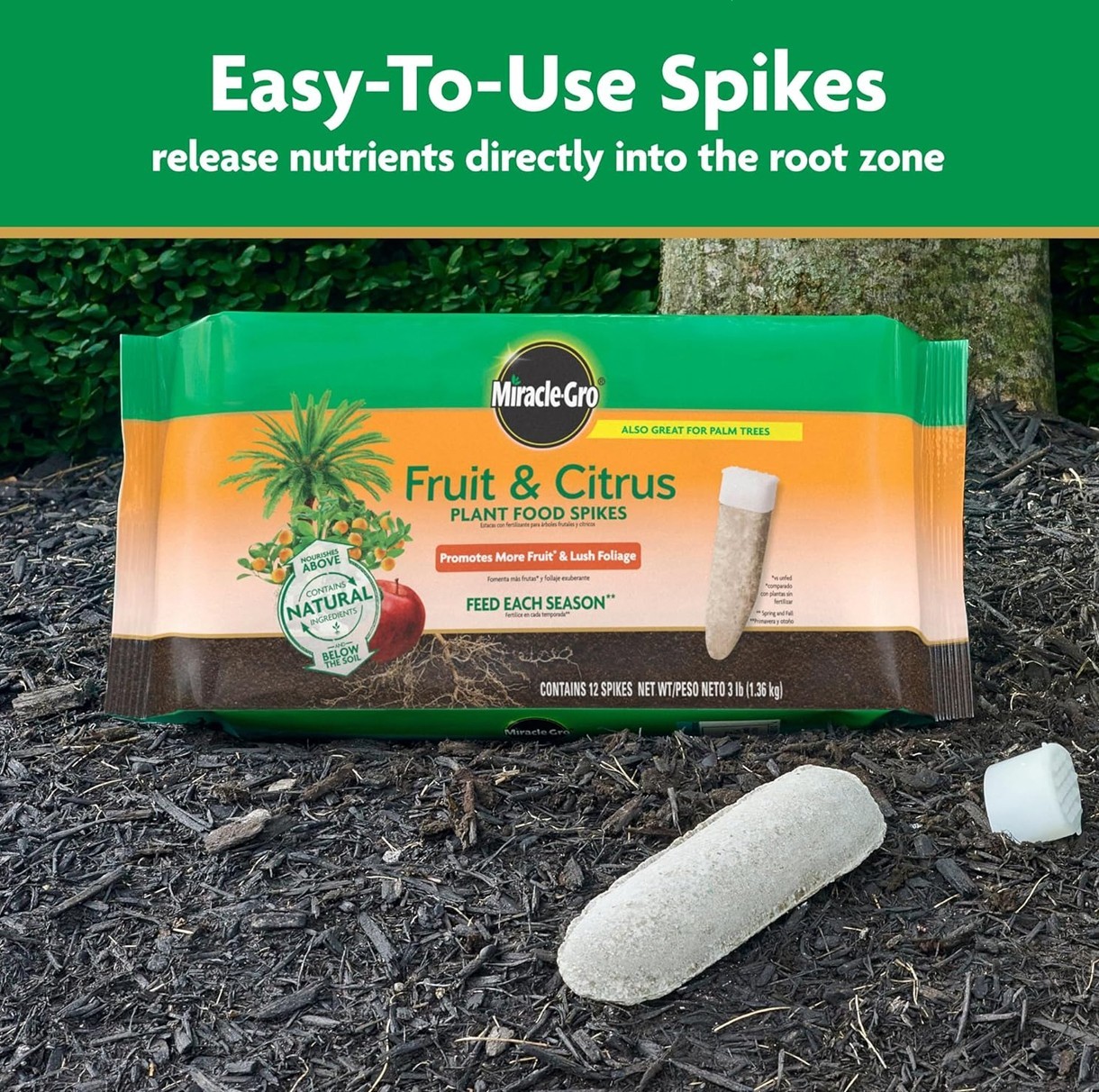 Miracle-Gro Fruit & Citrus Plant Food Spikes – 10-15-15 NPK Easy-To-Use