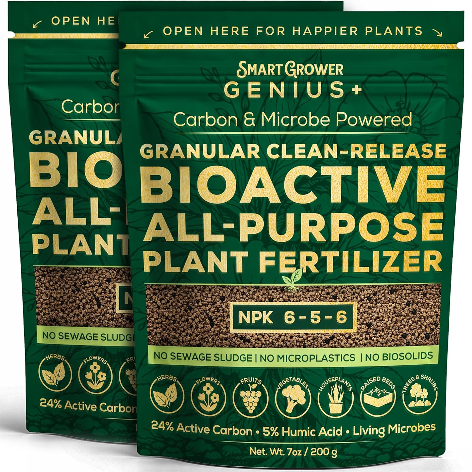 Bio-Active Plant Fertilizer Granular 6-5-6 Slow Release Carbon Enhanced Garden F