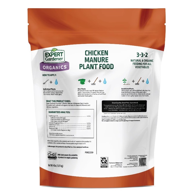 (2 pack) Expert Gardener Organics Chicken Manure All-Natural Plant Food, 4 lb