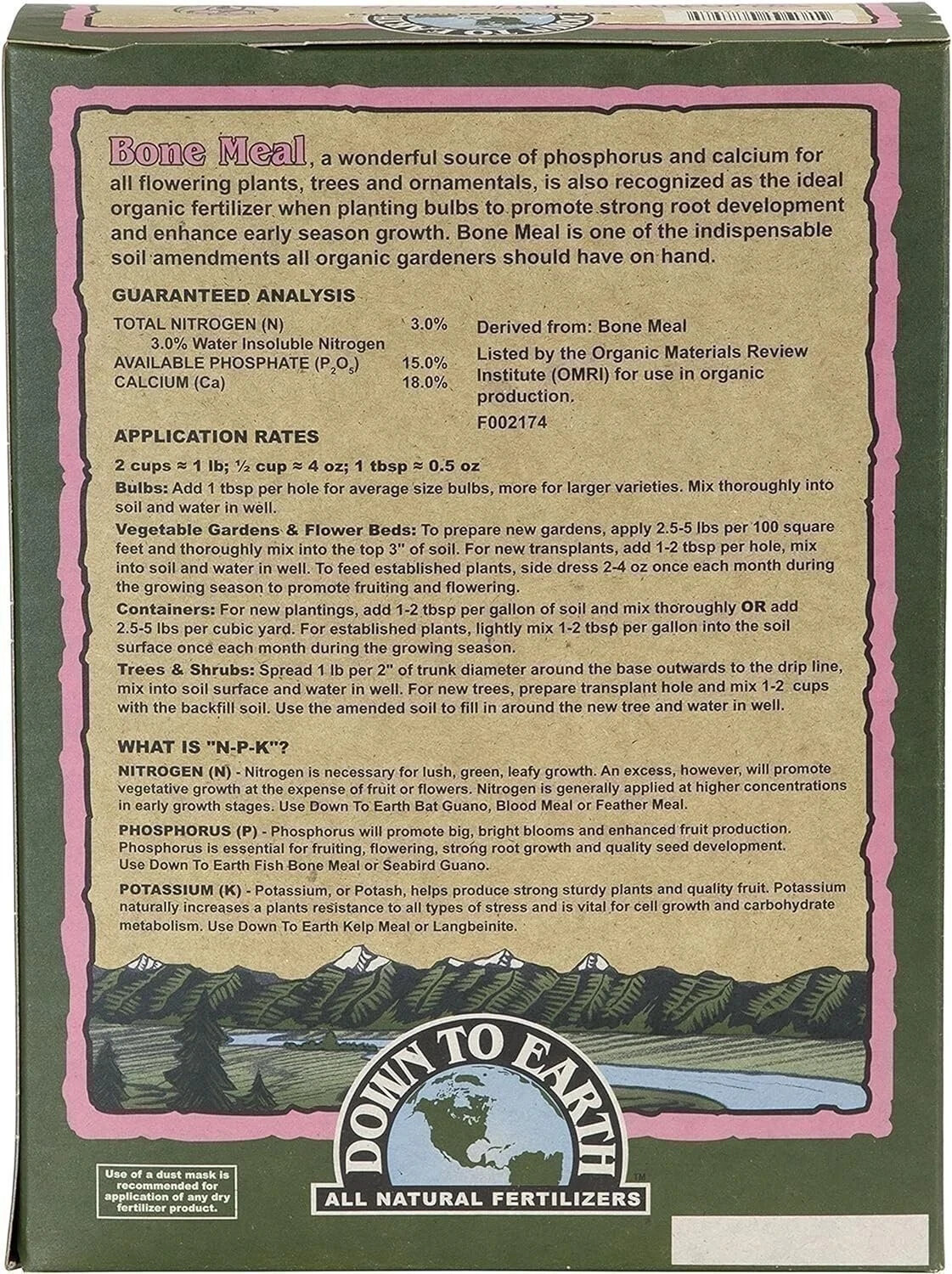 Down to Earth Organic Bone Meal Fertilizer 3-15-0, 5 lb – Flower Garden OMRI
