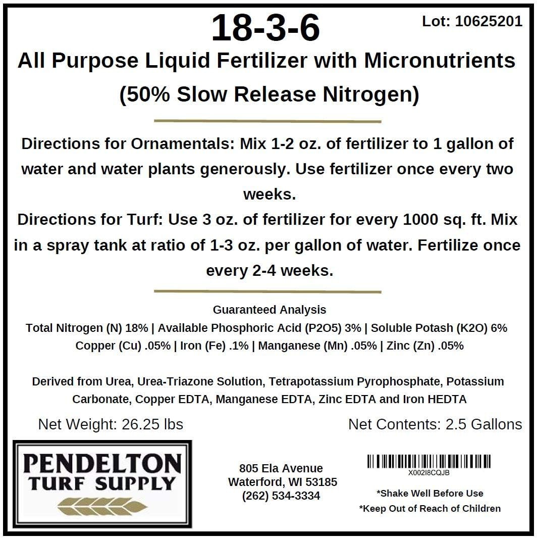18-3-6 Liquid Fertilizer (50% SRN & Micronutrients) (2.5 Gallons)
