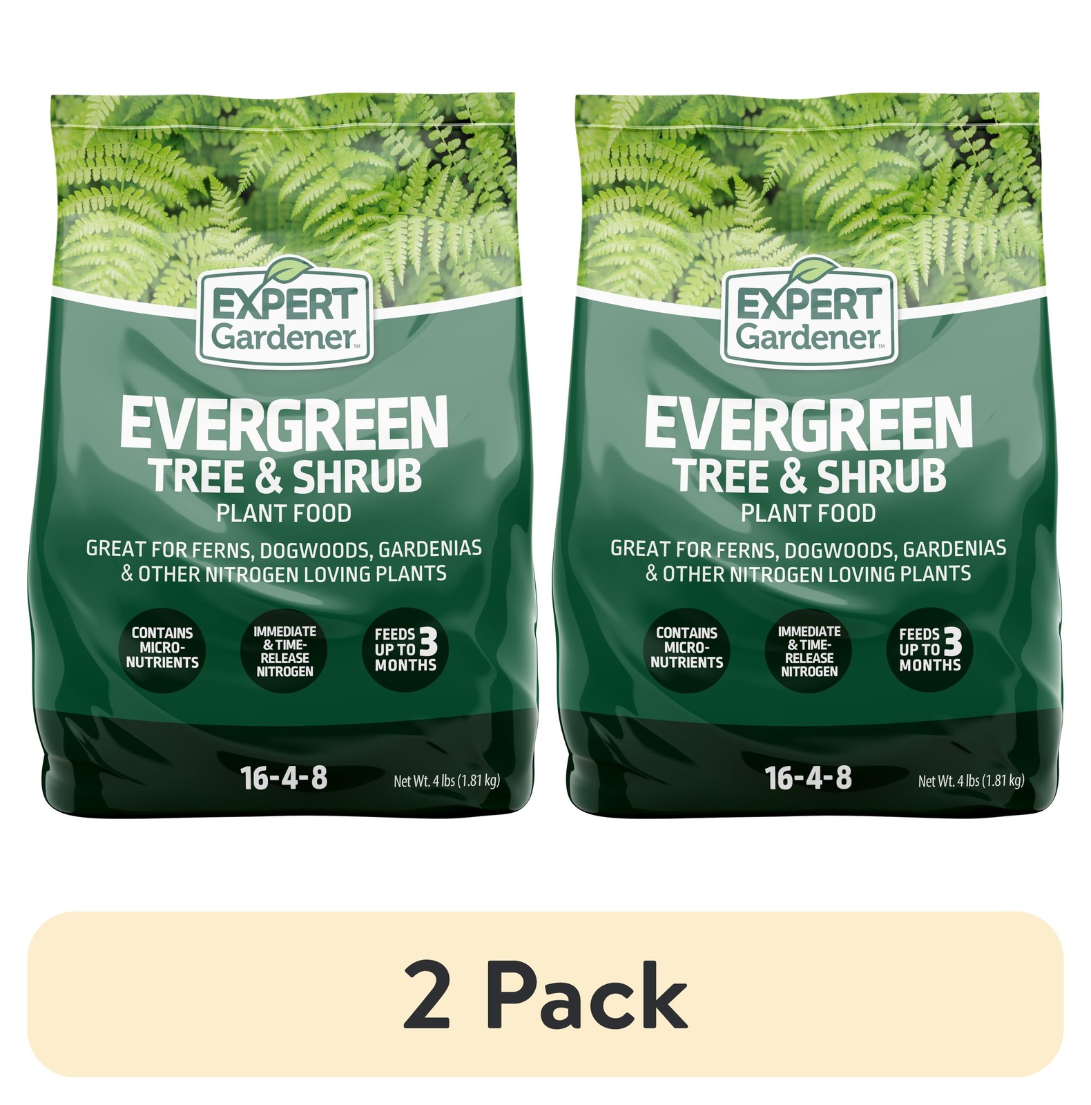 (2 packs) Evergreen tree and shrub fertilizer, 16-4-8 fertilizer, 4 lbs.