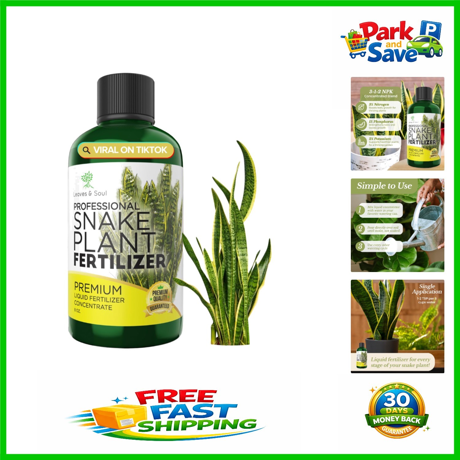 3-1-2 Liquid Fertilizer for Snake Plants – 8 oz for Flourishing Greenery