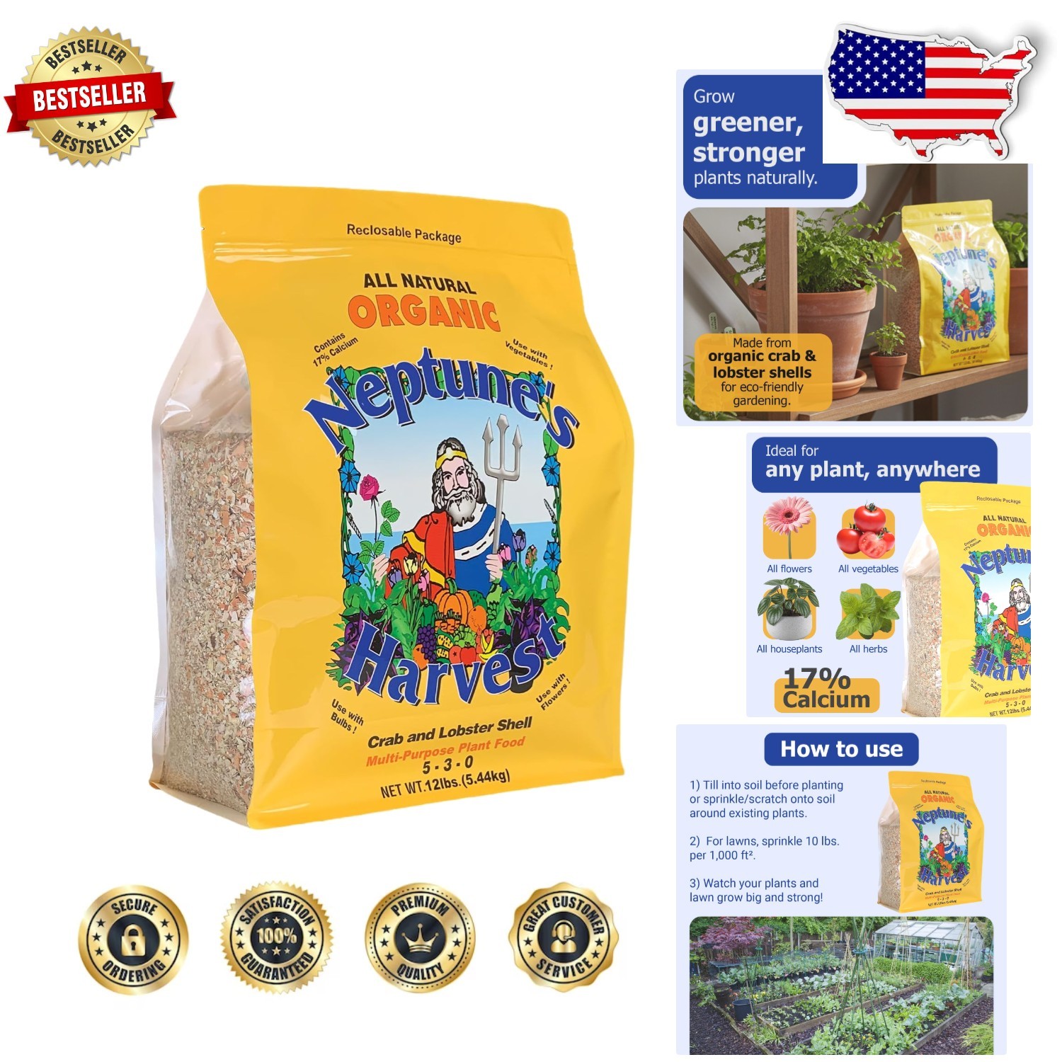 Neptune’s Harvest Organic Crab & Lobster Plant Food 12lb Bag – Rich Nutrients…