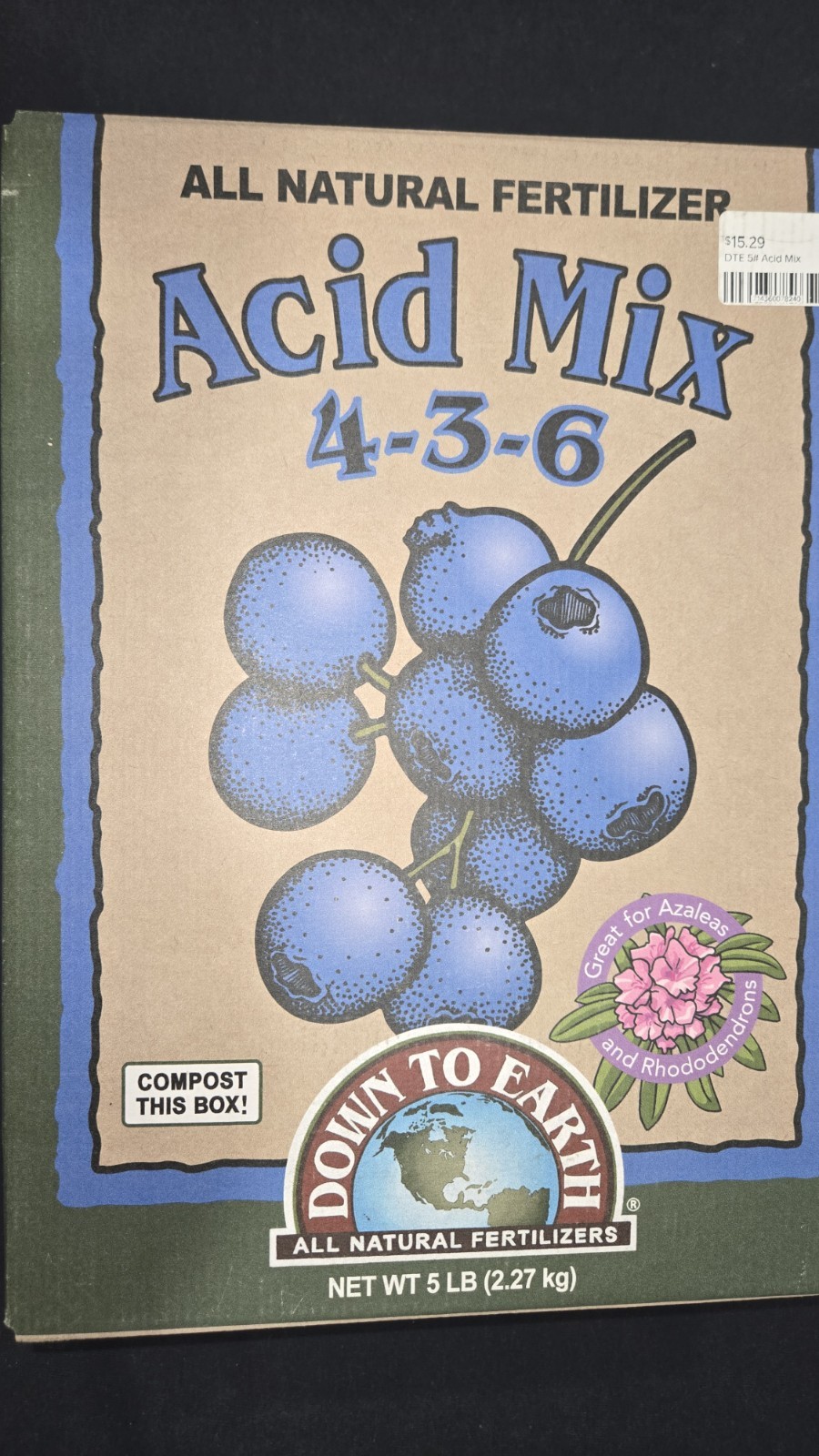Down to Earth Organic Acid Mix 4-3-6 Fertilizer for Blueberry & Evergreen 5 lb