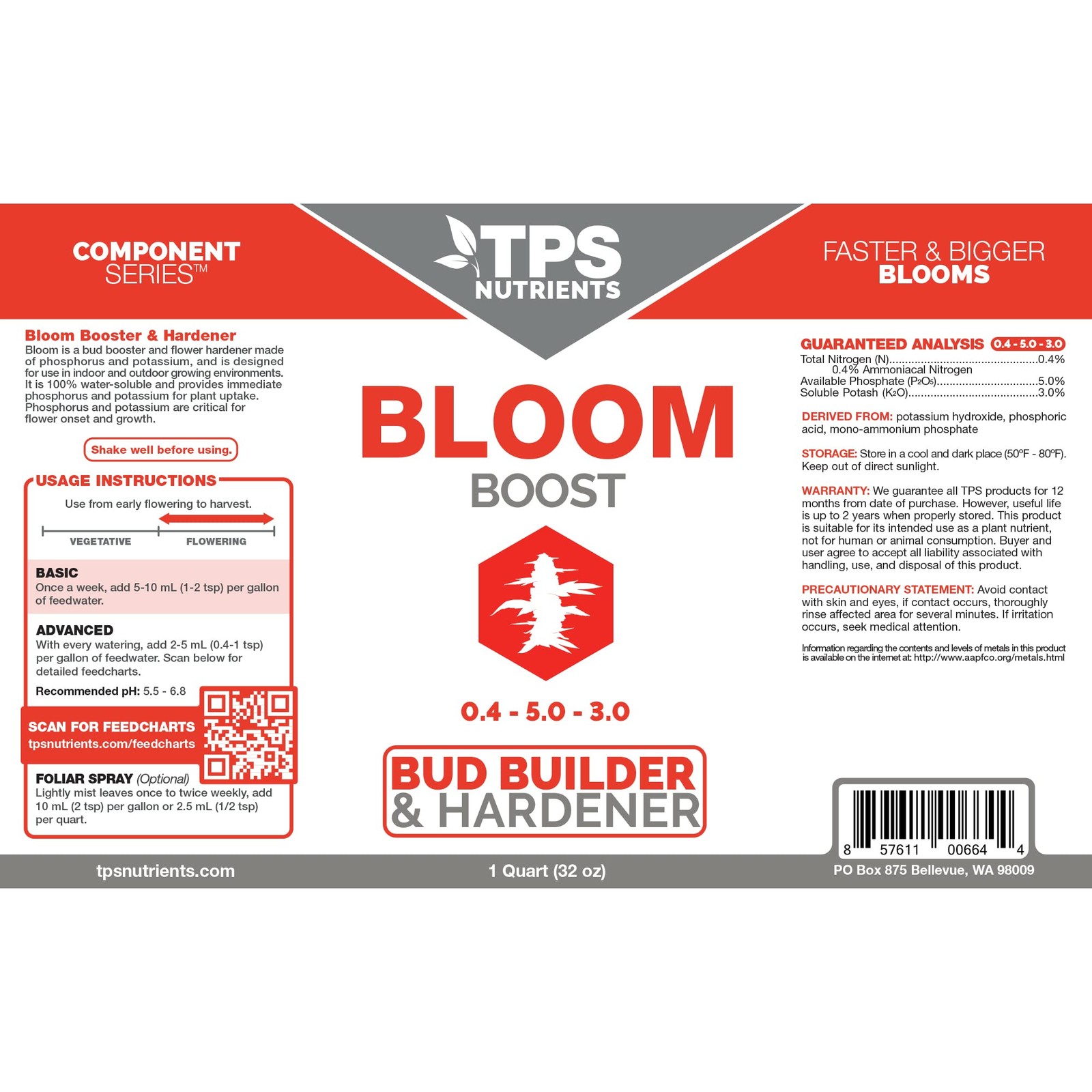 Bloom Bud Builder Flower Hardener Plant Nutrient Triggers Fast Flowering 1 Quart