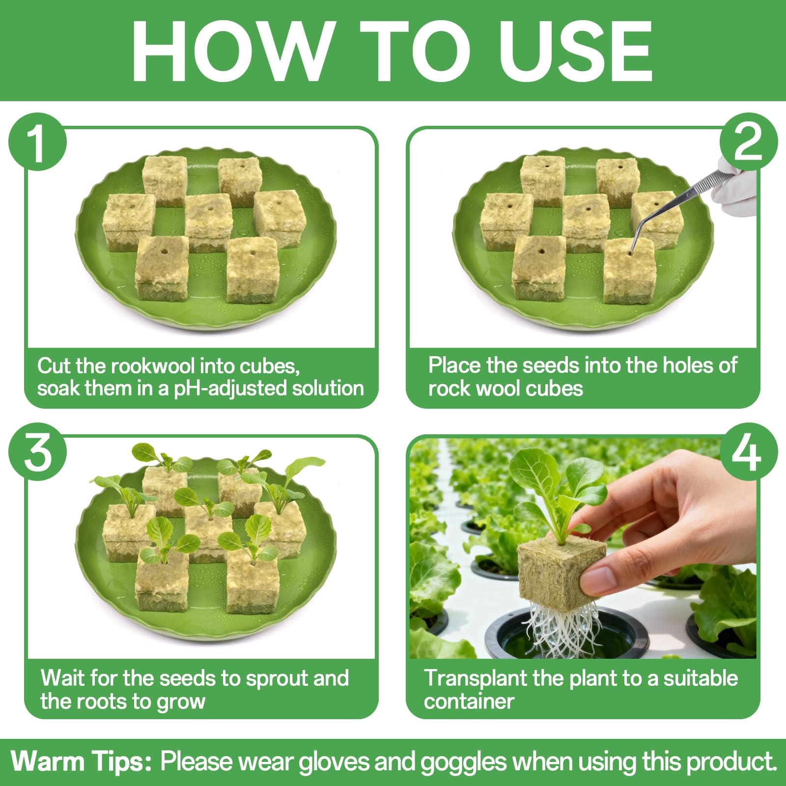 100PCS 1Inch Rockwool Cubes for Seed Starting, Hydroponics, and Cloning