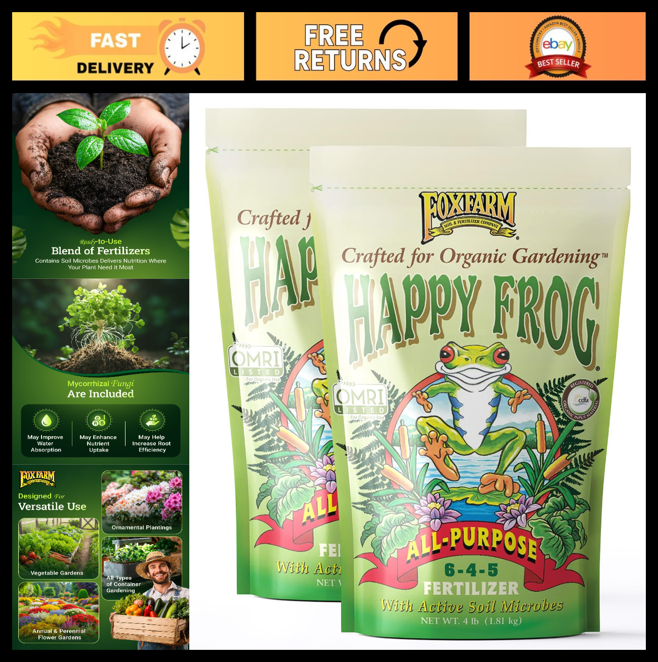 All-Purpose Slow Release Fertilizer for Flowers & Vegetables – 4 lb, Pack of 2,