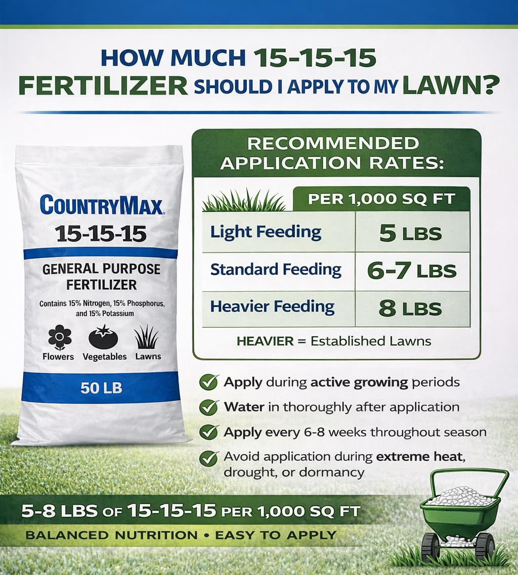 15-15-15 All Purpose Fertilizer, 50 Lb Bag, Balanced Nutrition for Flowers & Veg