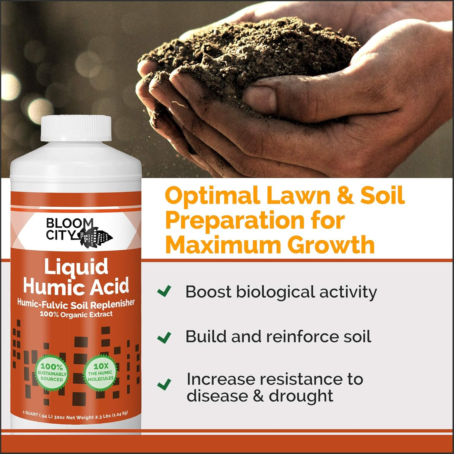 Organic Liquid Humic Acid Soil Health Formula, Concentrated, by Bloom City