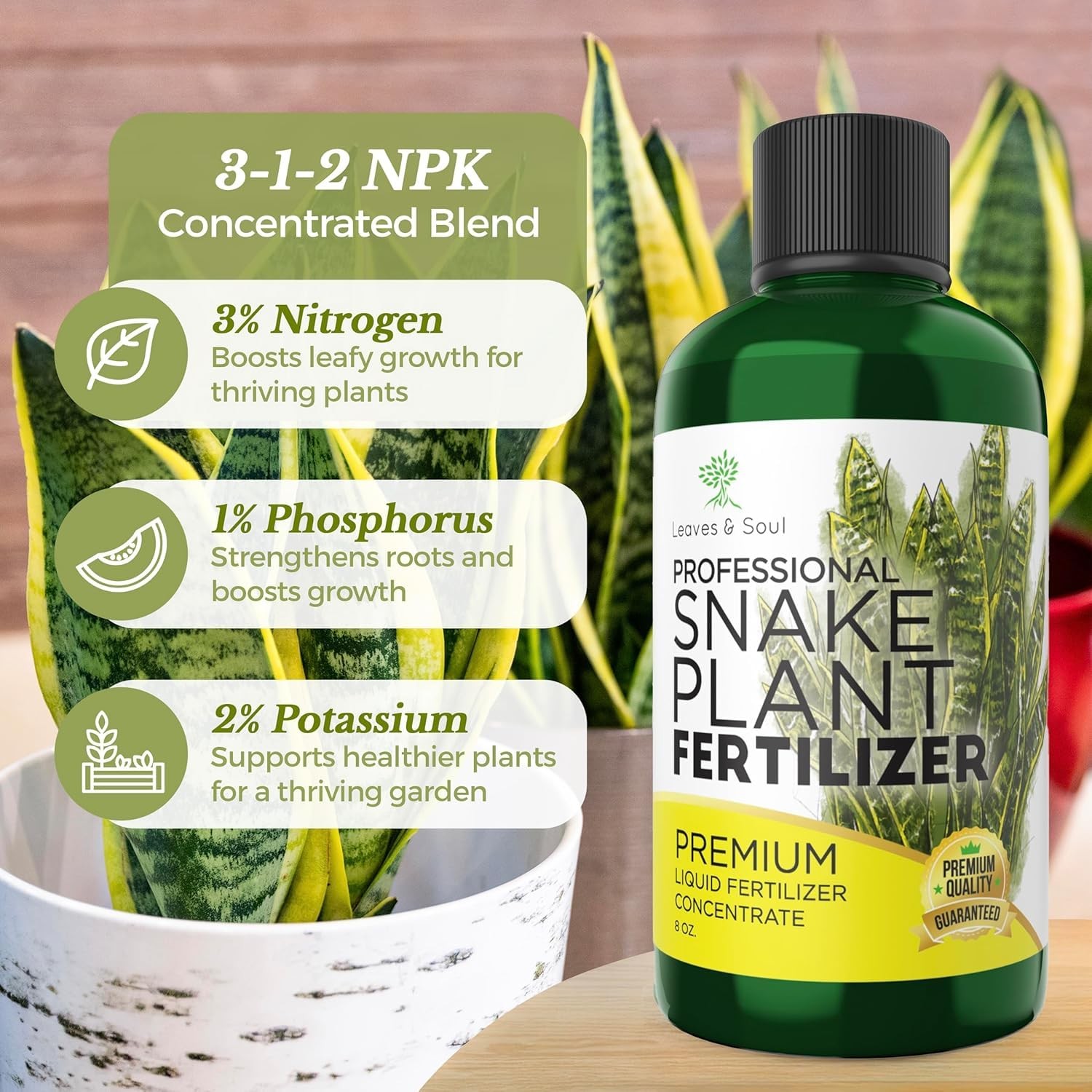 Professional Liquid Snake Plant Fertilizer 3-1-2 Concentrate 8 oz, Premium Sn…