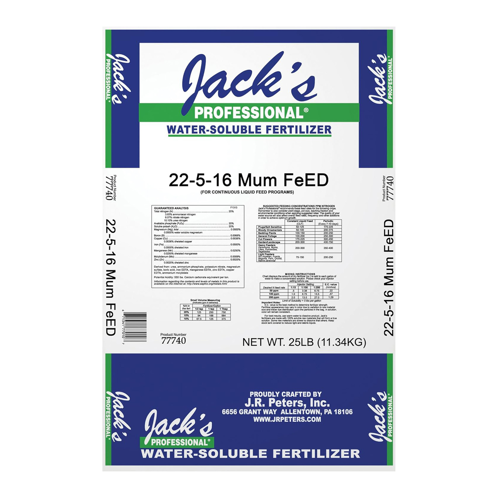 Jack’s Professional 22-5-16 Mum FeED Water-Soluble Fertilizer, 25lbs