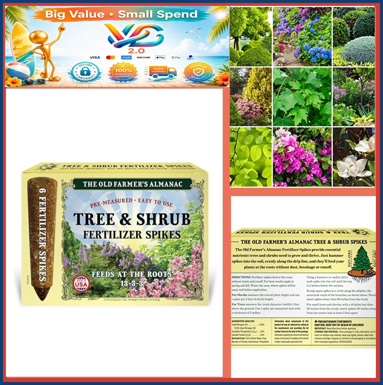 Old Farmer’s Almanac Natural Tree & Shrub Fertilizer Spikes 6-Count 1.5 lbs