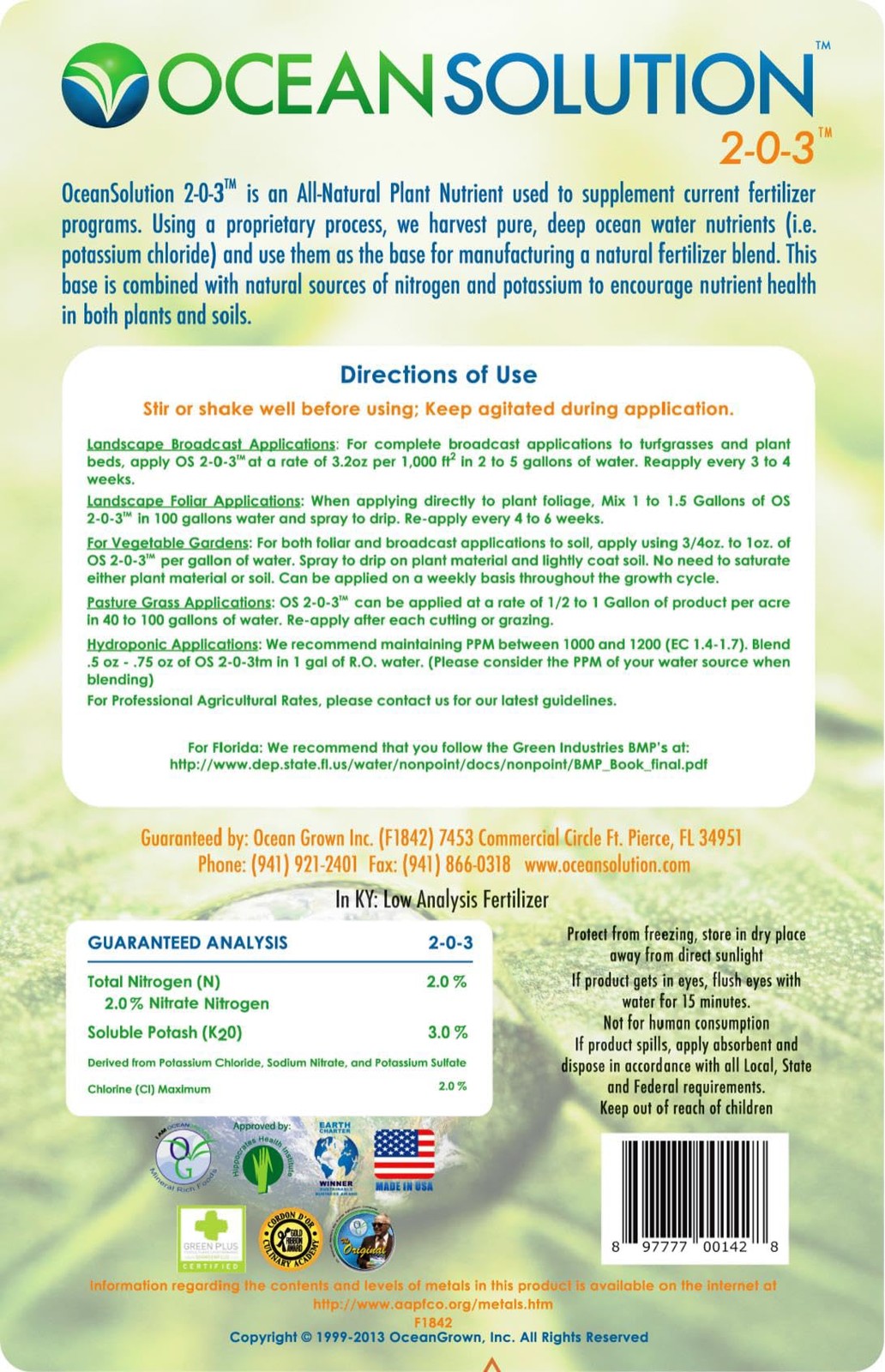 OceanSolution 203 All Natural Liquid Fertilizer – 32 Oz Concentrated Mineral