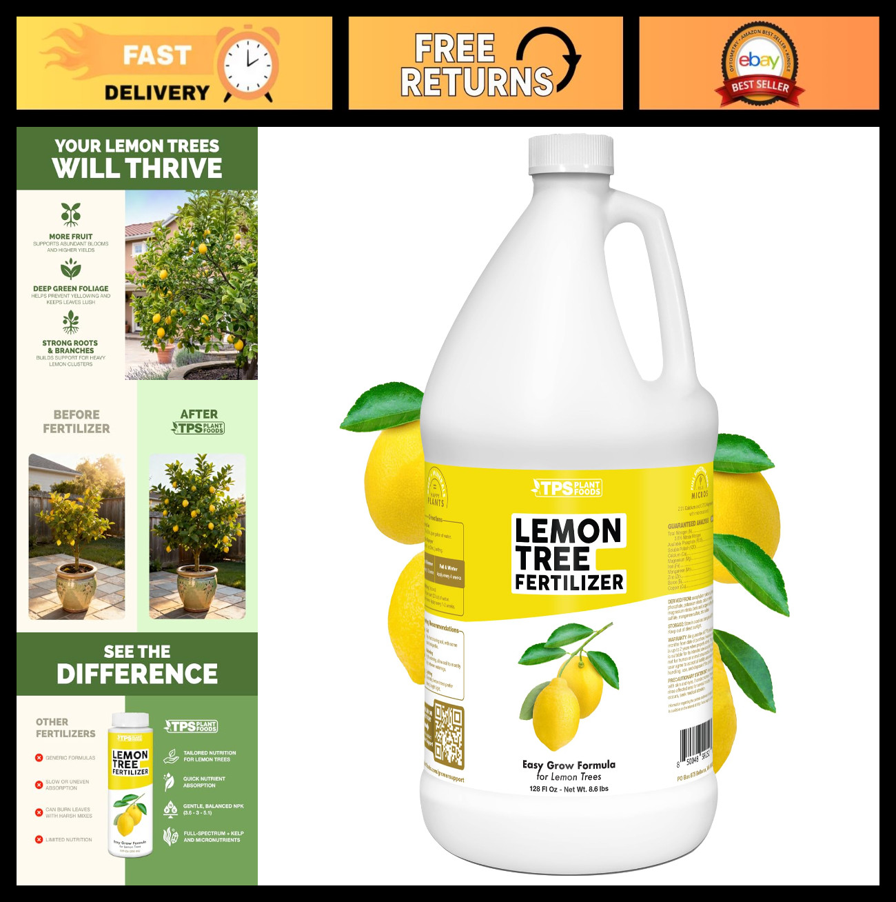 Liquid Lemon Tree Fertilizer – Plant Food for More Fruit, Better Flowers & Stron