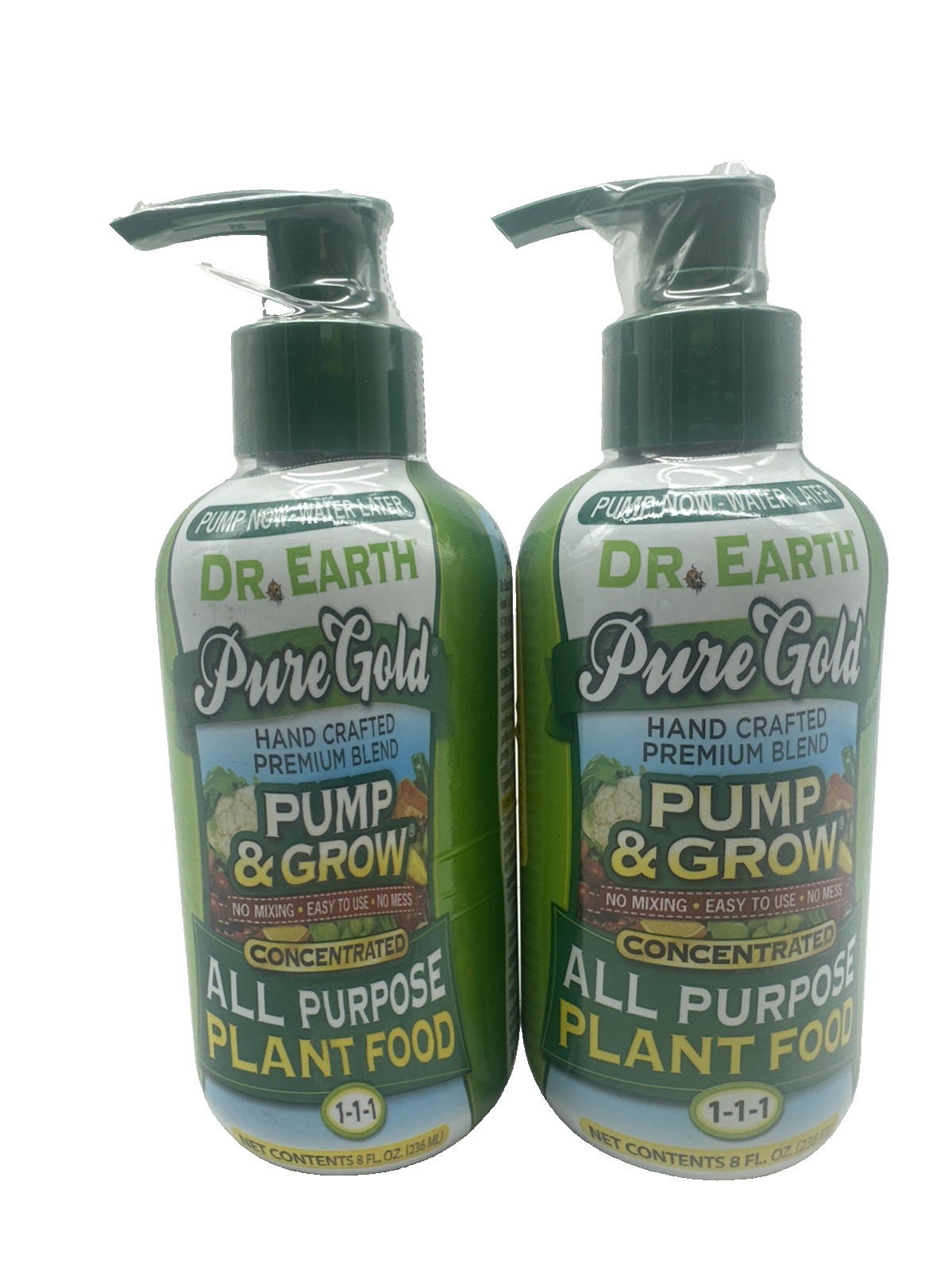 Dr Earth Pure Gold Pump & Grow All Purpose Plant Food 8 oz *LOT OF 2*