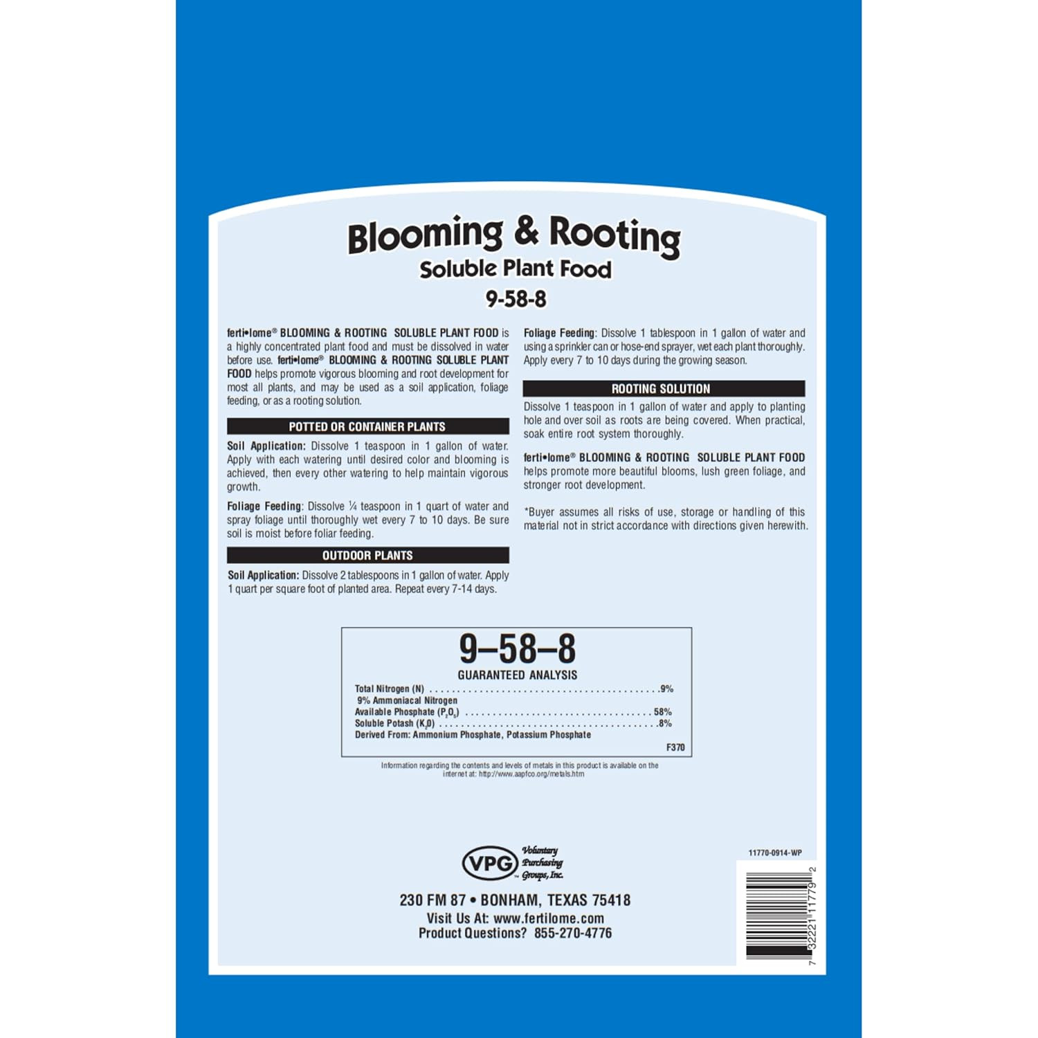 Fertilome (11772) Blooming & Rooting Soluble Plant Food 9-58-8 (3 Lbs.)