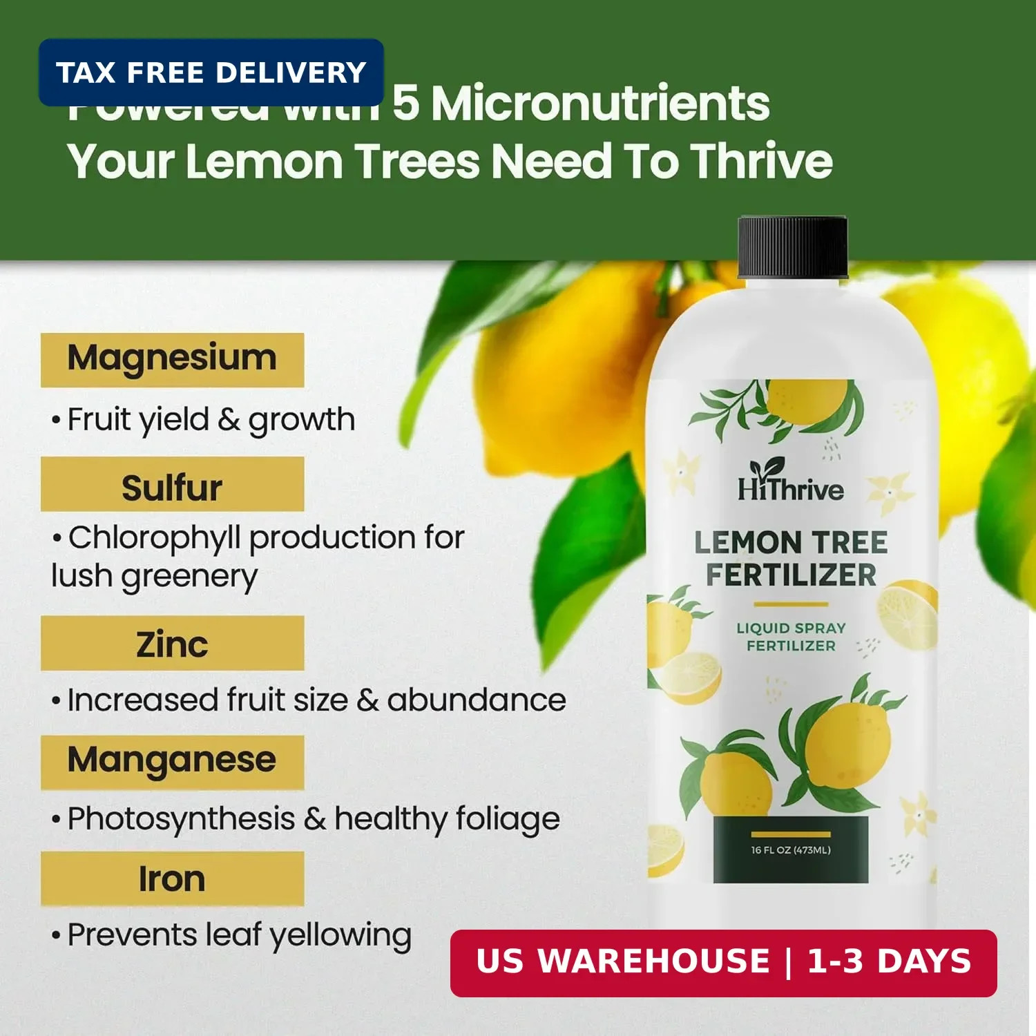 16oz Lemon Tree Fertilizer – Makes 16 Gallons of 2-in-1 Liquid Fertilizer, 4-3-6