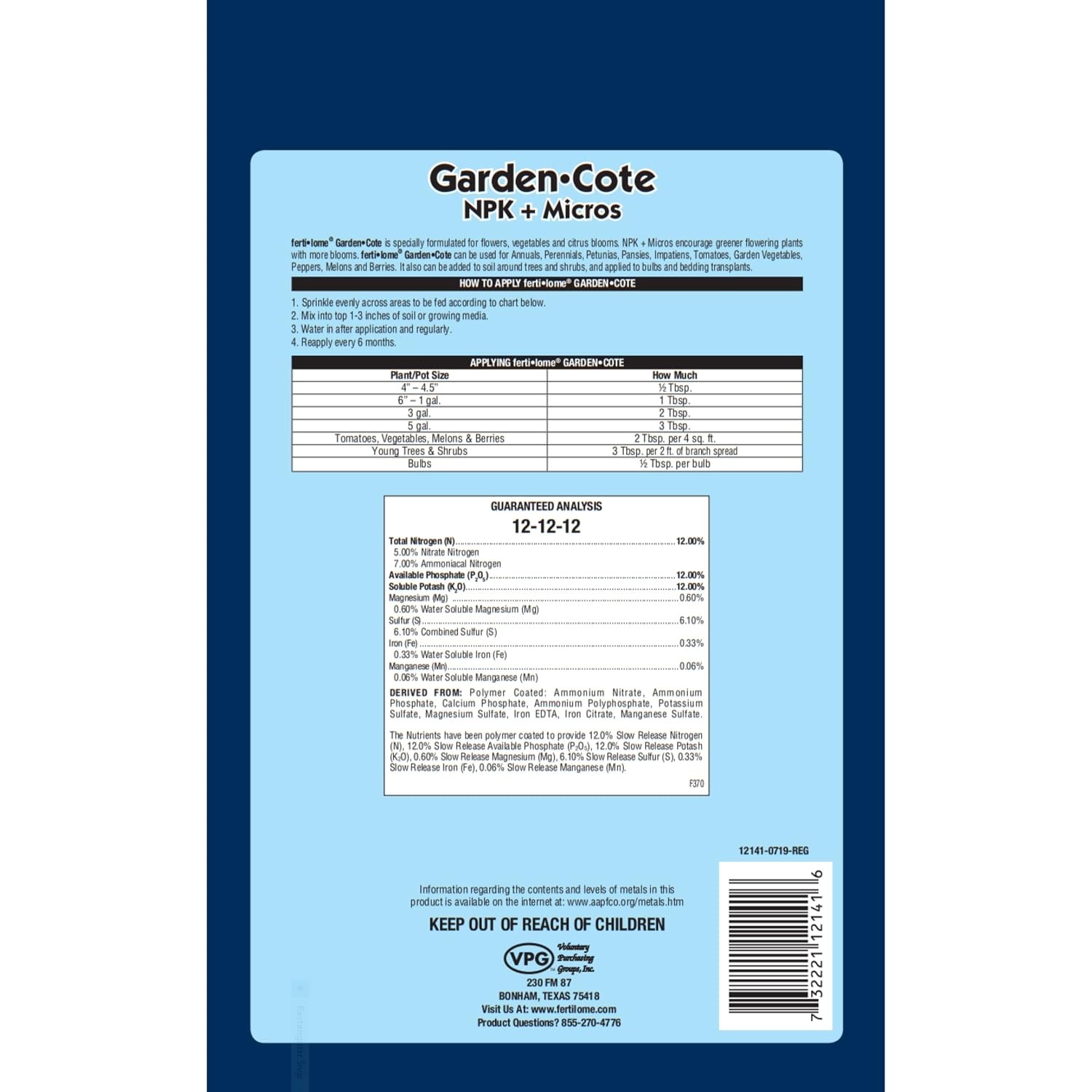 Fertilome (12141) Garden Cote Fertilizer 12-12-12 (4.5 lb.)