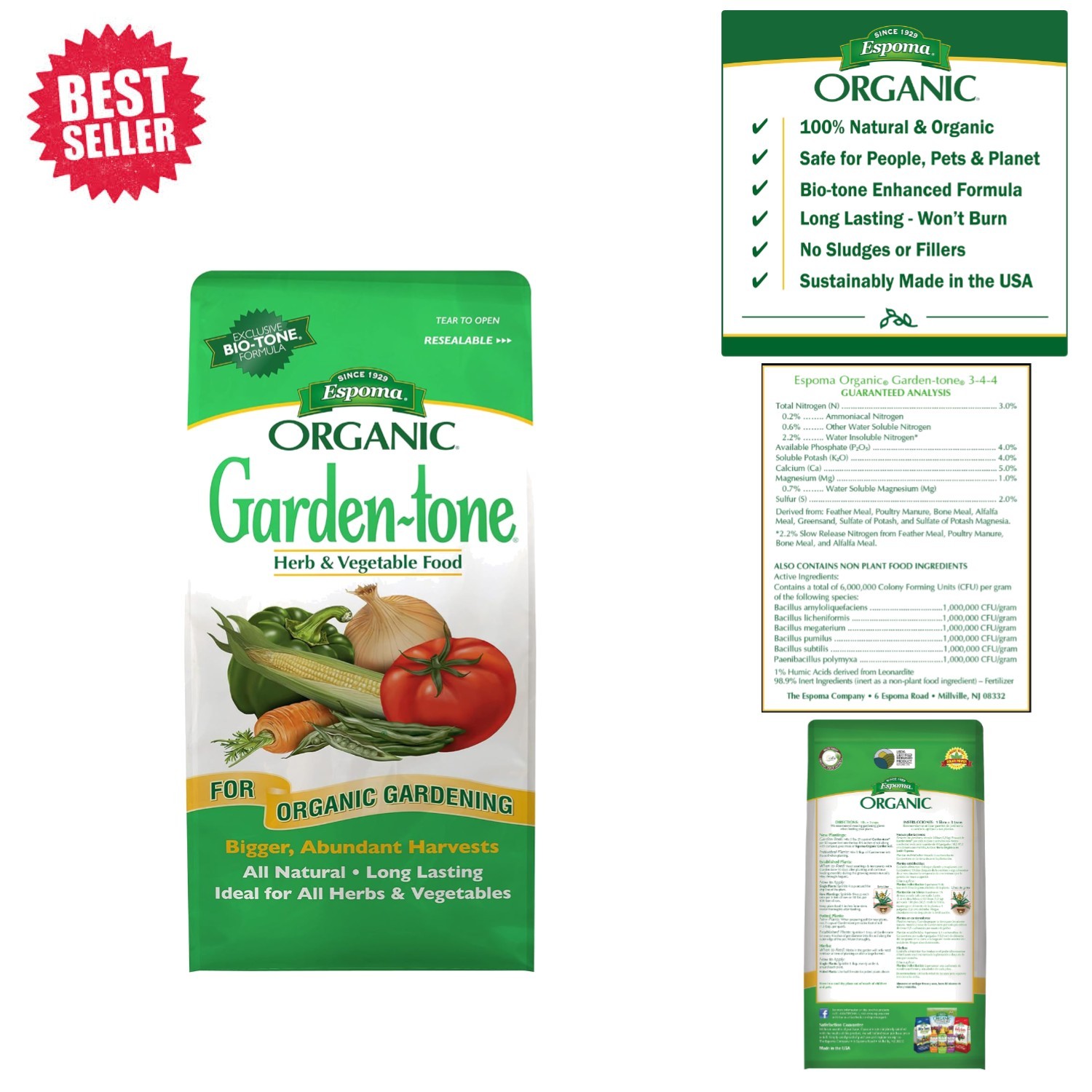 Garden-Tone 4 lb Organic 3-4-4 Fertilizer for Robust Vegetables & Herbs Growth
