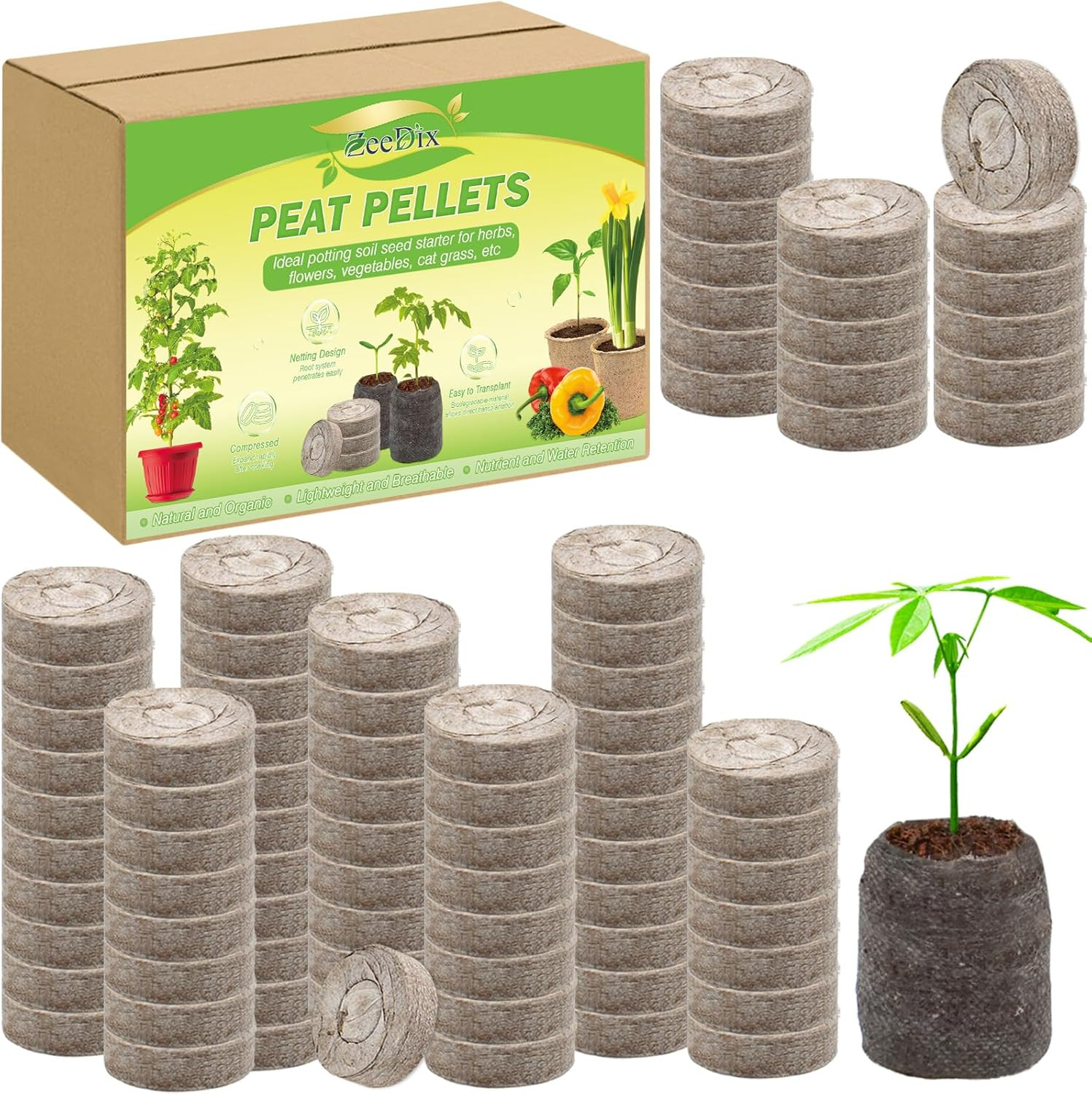 100-Pack 30mm Peat Pellets Seed Starter Pods for Germination & Transplanting