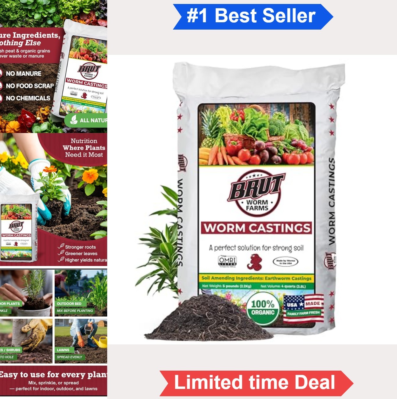 Worm Castings 5 LB Organic Plant Food Fertilizer Indoor Outdoor Gardening Soil