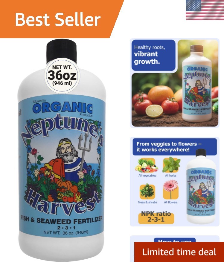 36oz Organic Fish & Seaweed Fertilizer – Boosts Growth for Vegetables & Flowers