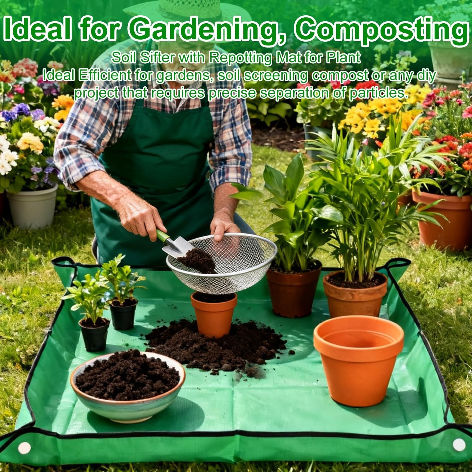 2 Pack Soil Sifter for Gardening – Rock Compost Sand Sifter Fits 5-Gallon Buc…