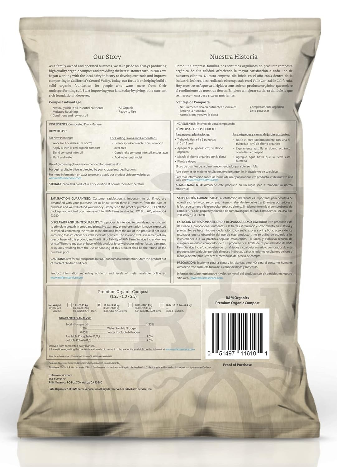 Moisture Retaining Organic Compost – Ideal for Indoor & Outdoor Use – 10 lbs