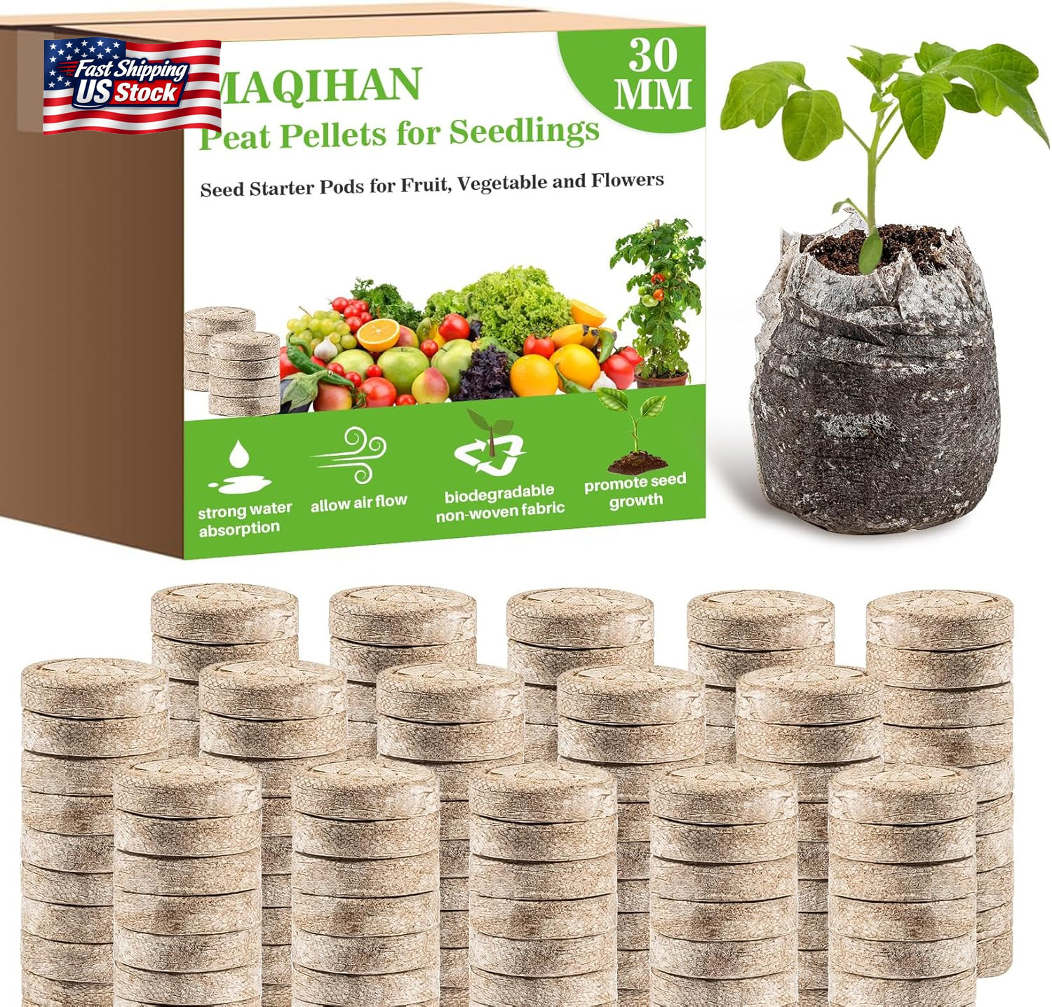 MAQIHAN 50PCS Peat Pellets for Seedlings – 30MM Seed Starter Pellets Peat Pods f