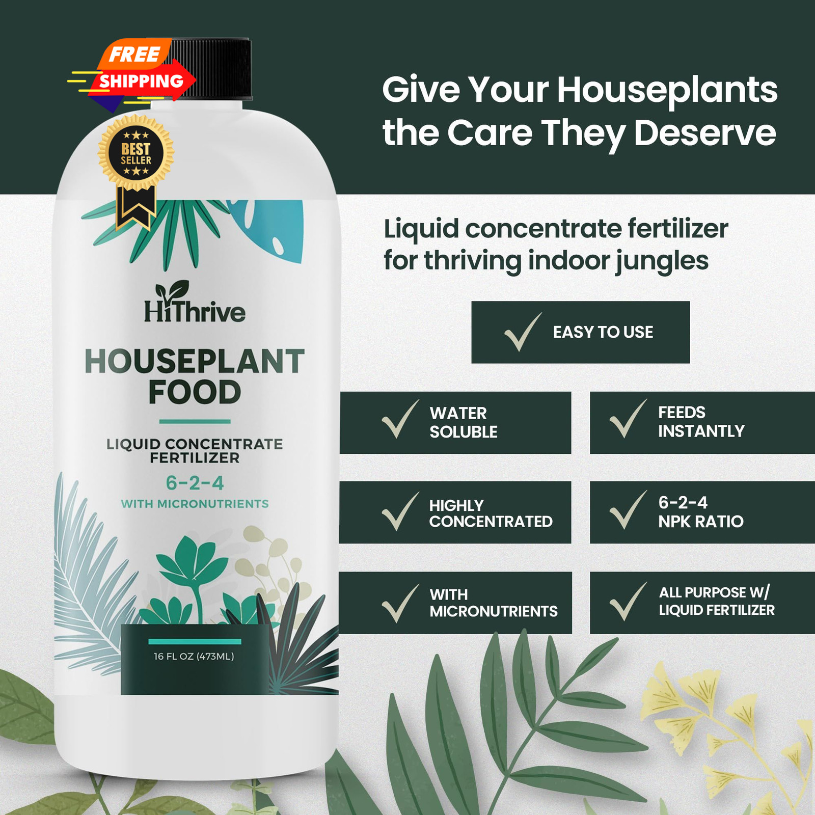 16oz Houseplant Fertilizer, All Purpose Indoor Plant Food – 16 oz (1 Pint)