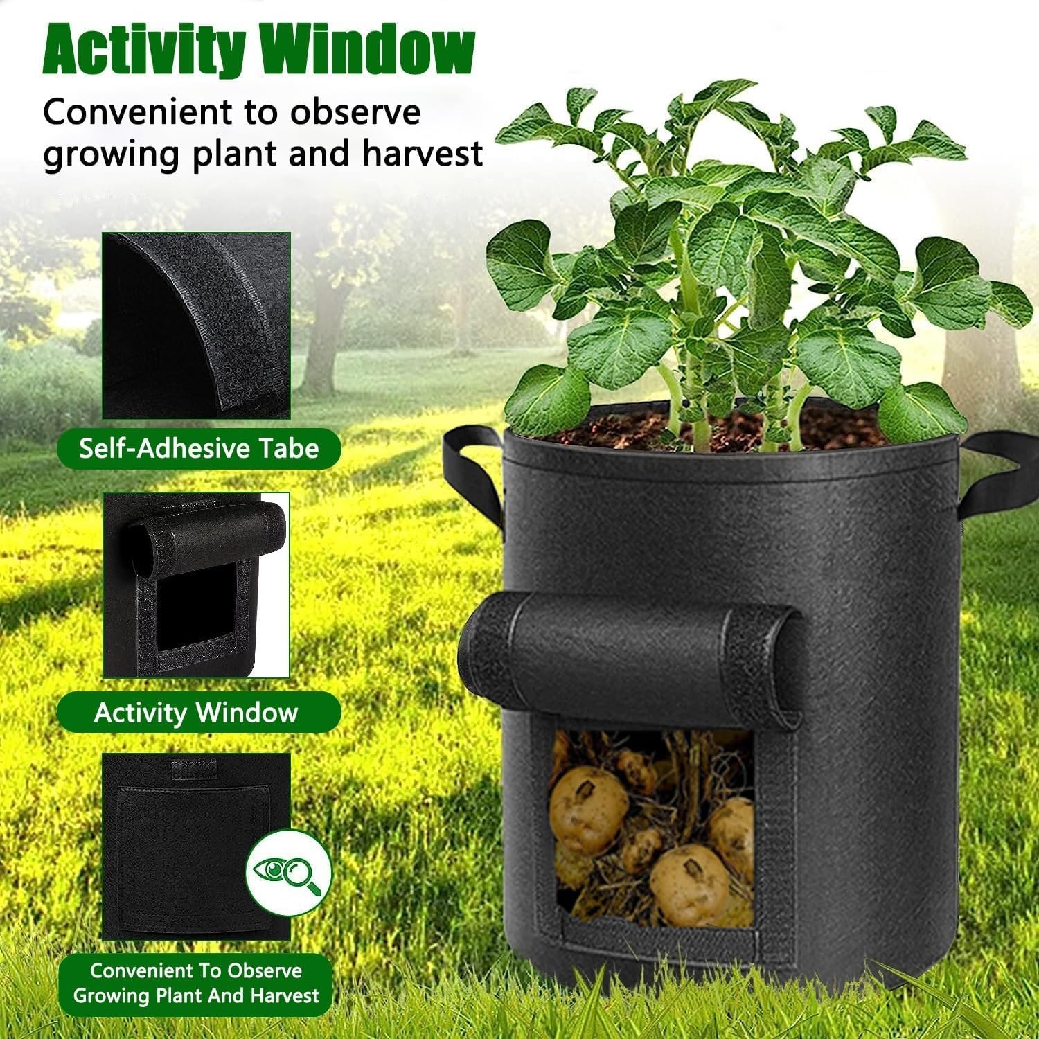 4 Packs 10 Gallon Potato Grow Bags, Heavy Duty Nonwoven Fabric Pots with Hand…
