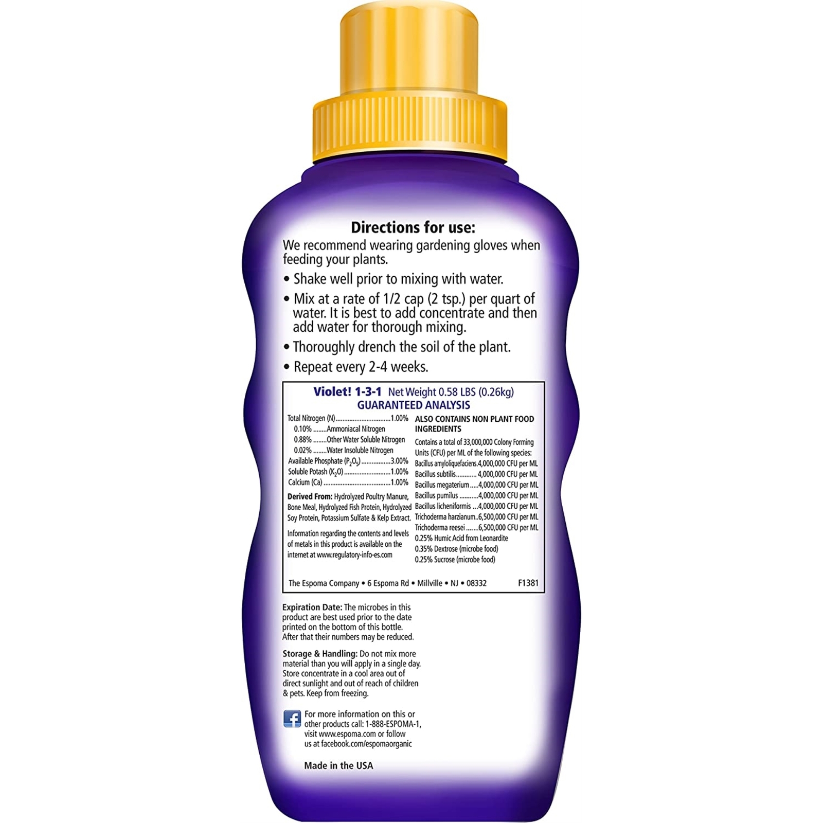 Espoma Organic Violet! Plant Food and Bloom Booster, Liquid, 8oz (2 pack)