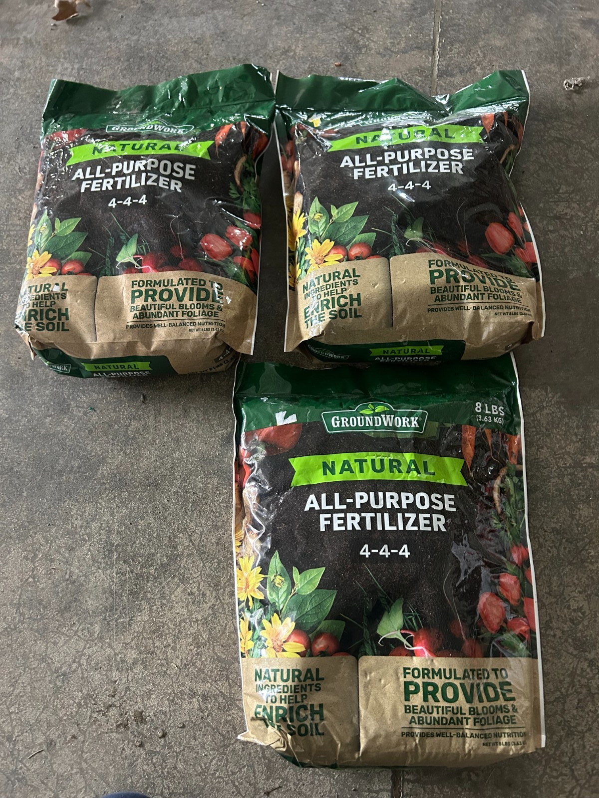 3-pack lot GroundWork 4-4-4 8LB All purpose NATURAL Fertilizer Plant soil Food