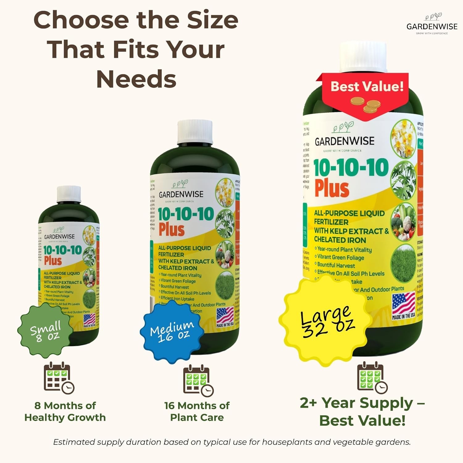 Versatile 10-10-10 Liquid Fertilizer with 6% Iron – Indoor & Outdoor Use, 32 Oz