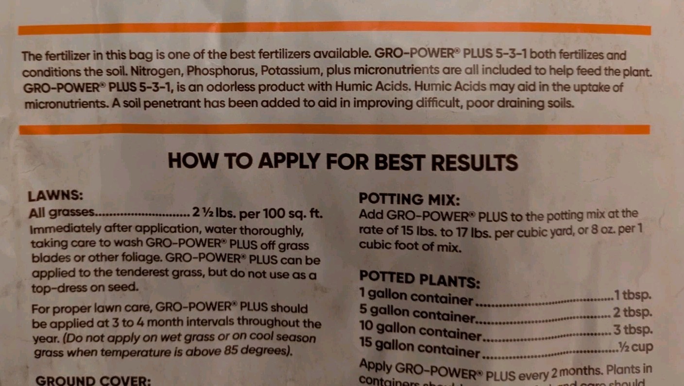 Gro-Power Plus 5-3-1 All Purpose Fertilizer 20 lb Bag w/ Humic Acids Soil Penetr