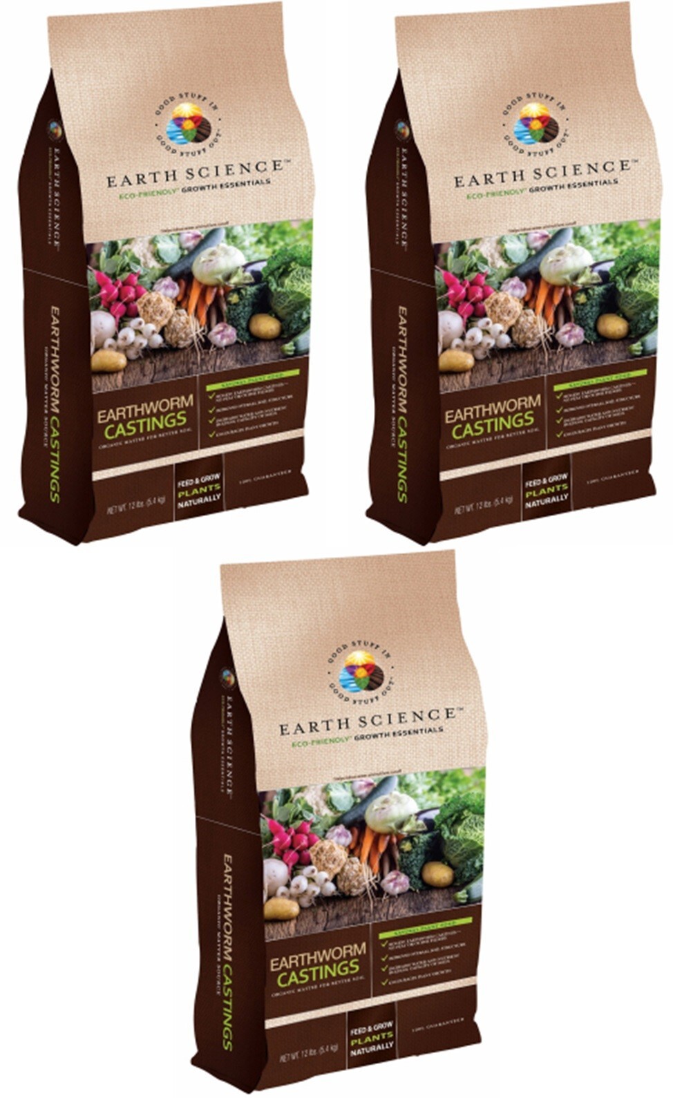 Earth Science 11896-4 12 Lb Earthworm Castings Organic Compost – Pack of 3