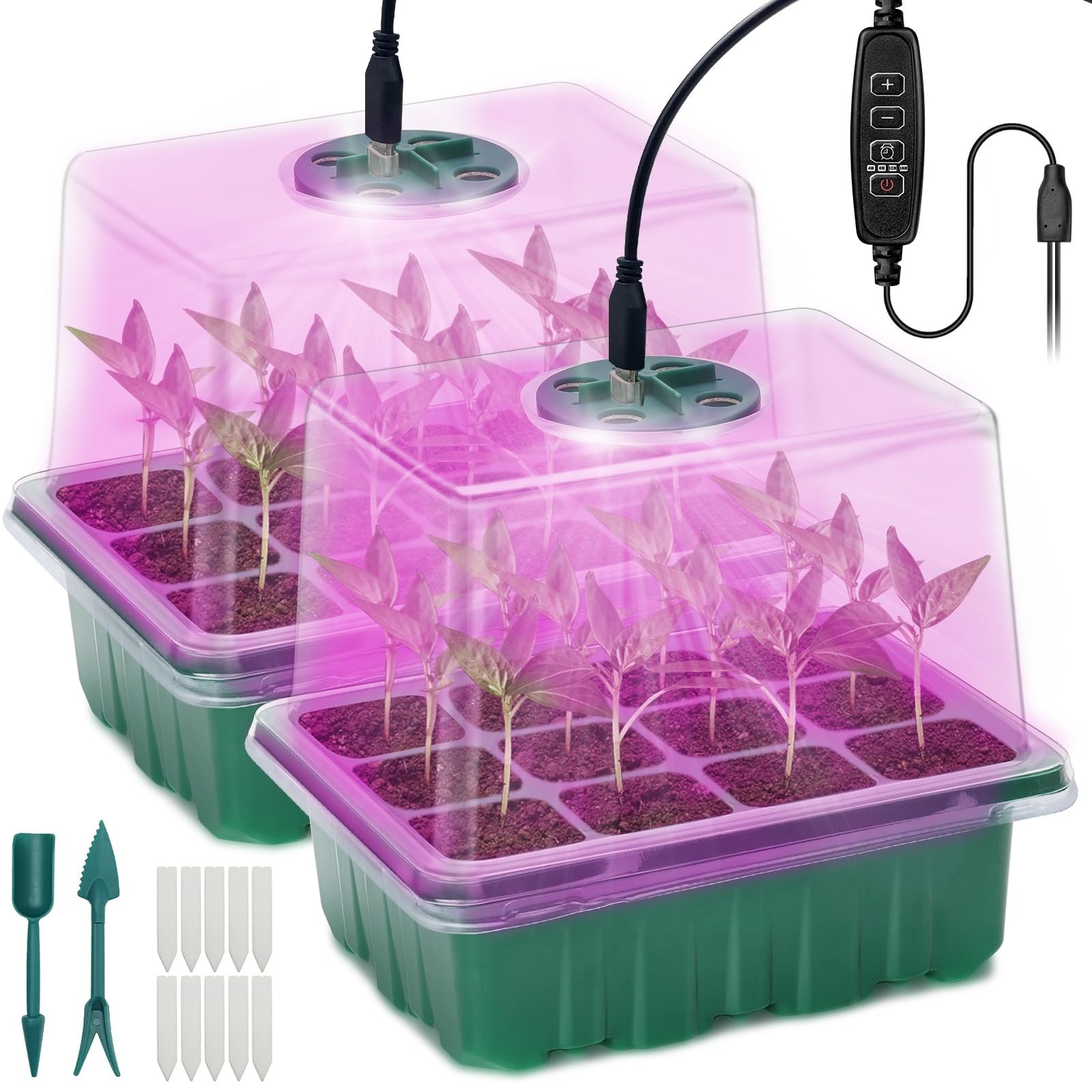 Seed Starter Tray, 2 Pcs Plant Propagation Station with Grow Light,Seedling S…