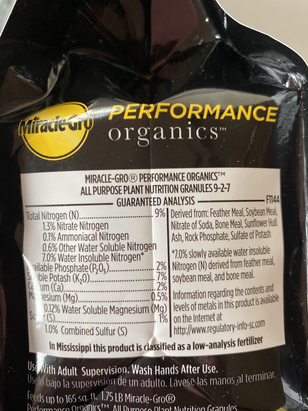 Miracle-Gro Performance Organics 9-2-7 All Purpose Plant Food Granules 1.75lbs