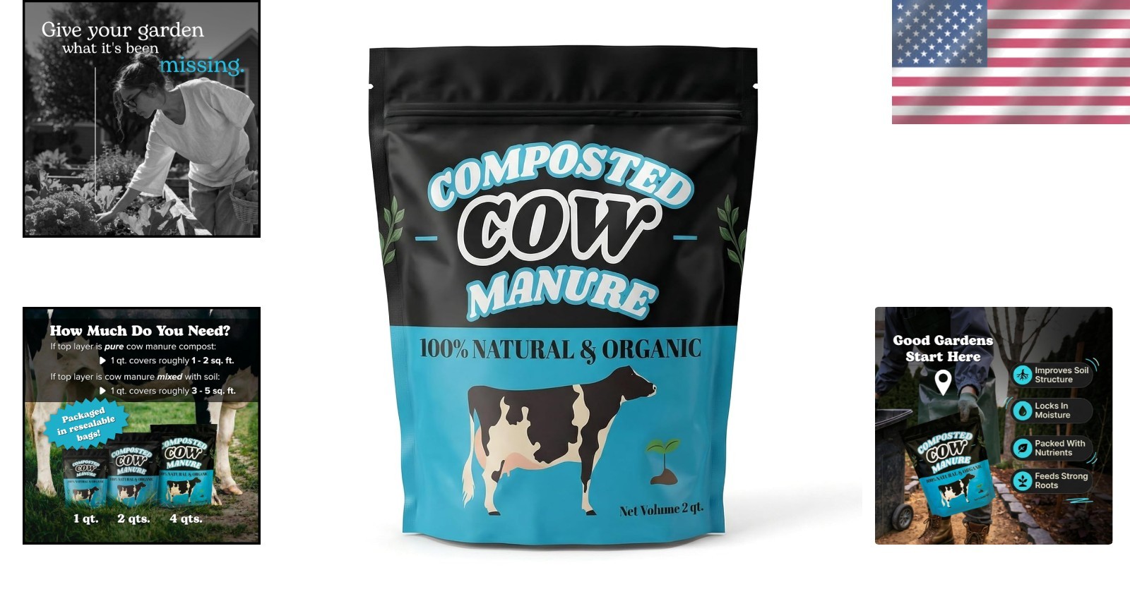 2 Quart Cow Manure Compost – Soil Conditioner for Lush Lawns & Gardens