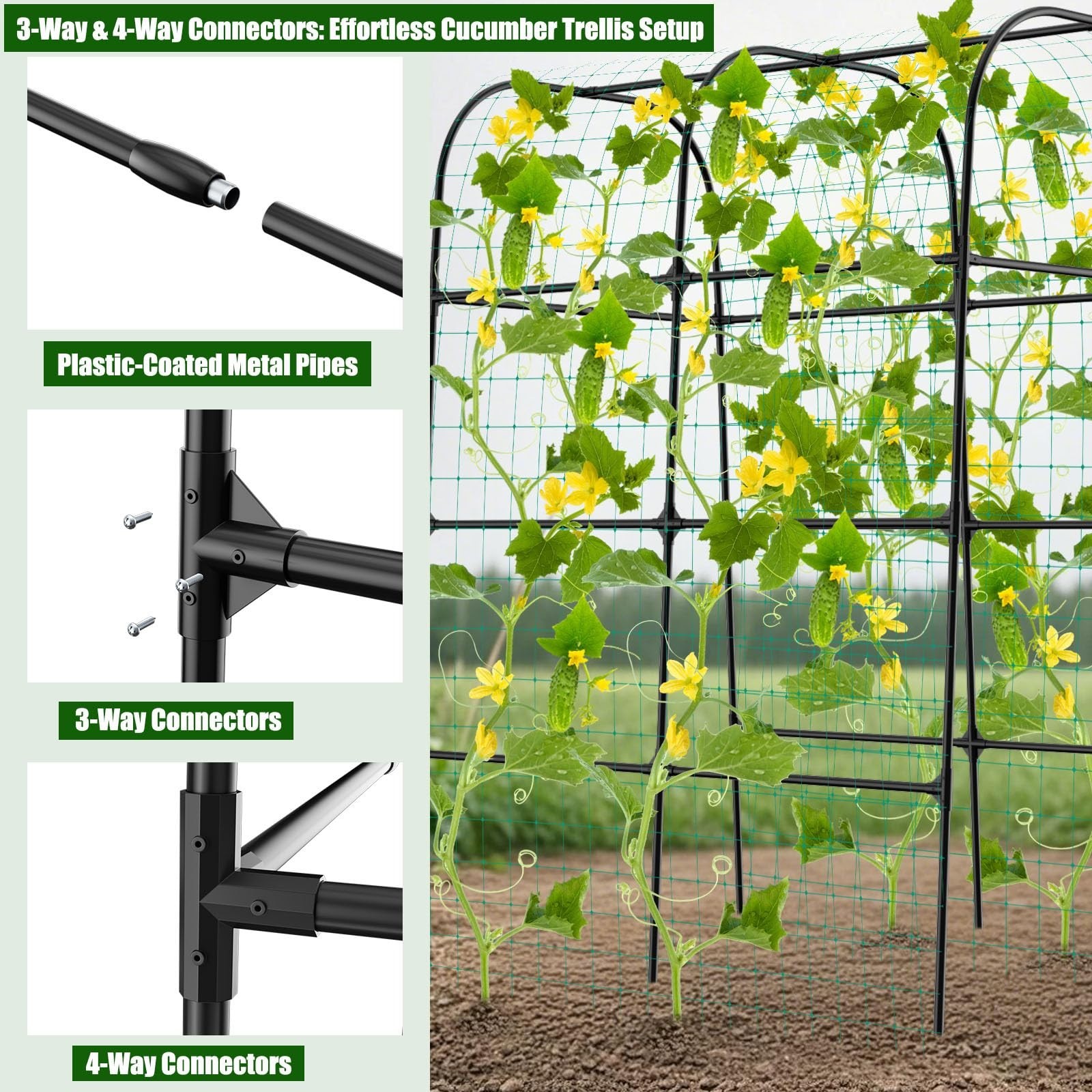 7ft Cucumber Trellis for Raised Bed, Garden Arch Trellis for Climbing Plants …