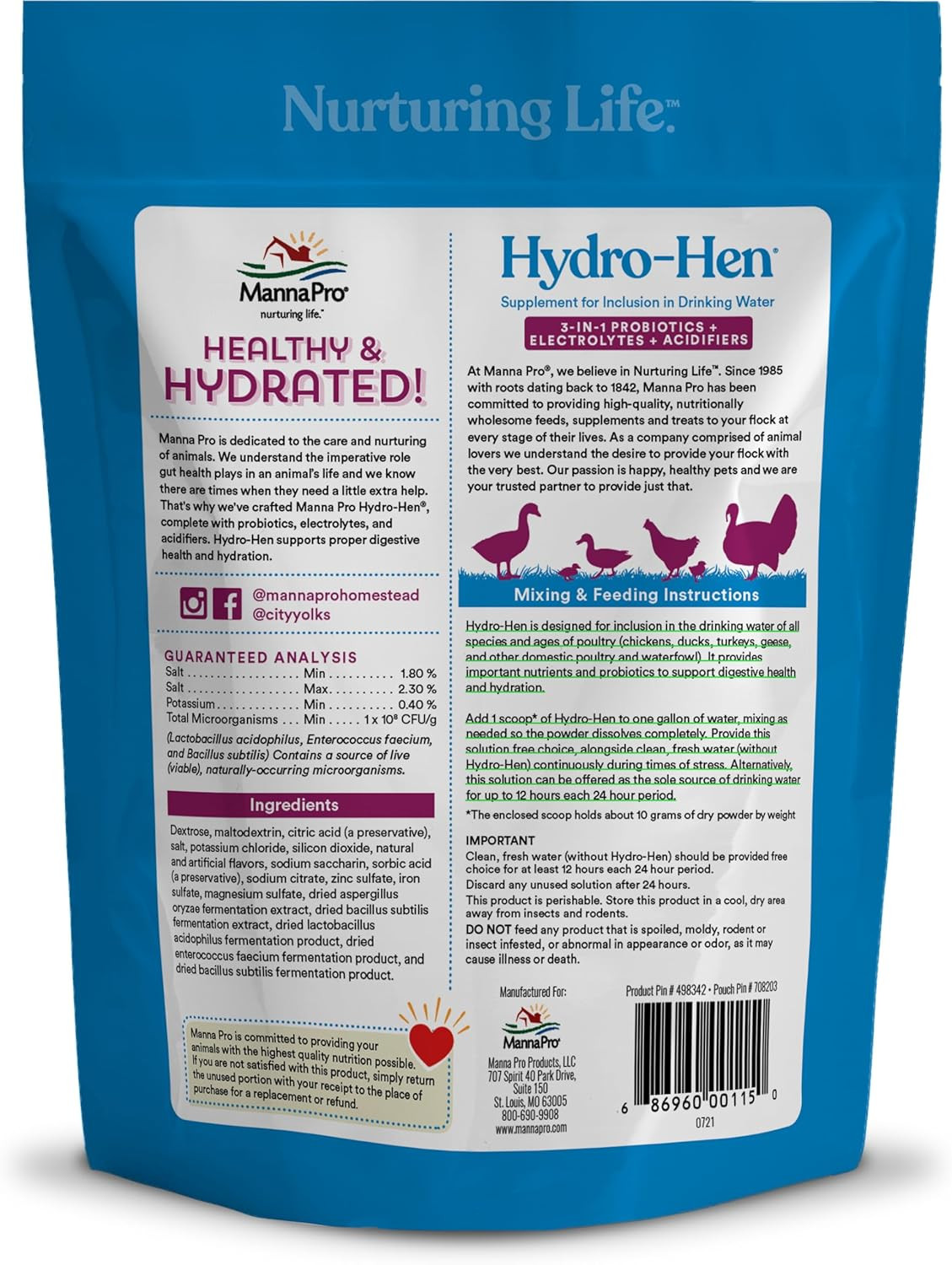 Hydro-Hen Poultry Electrolyte & Probiotic Supplement, Hydration Support for Chic