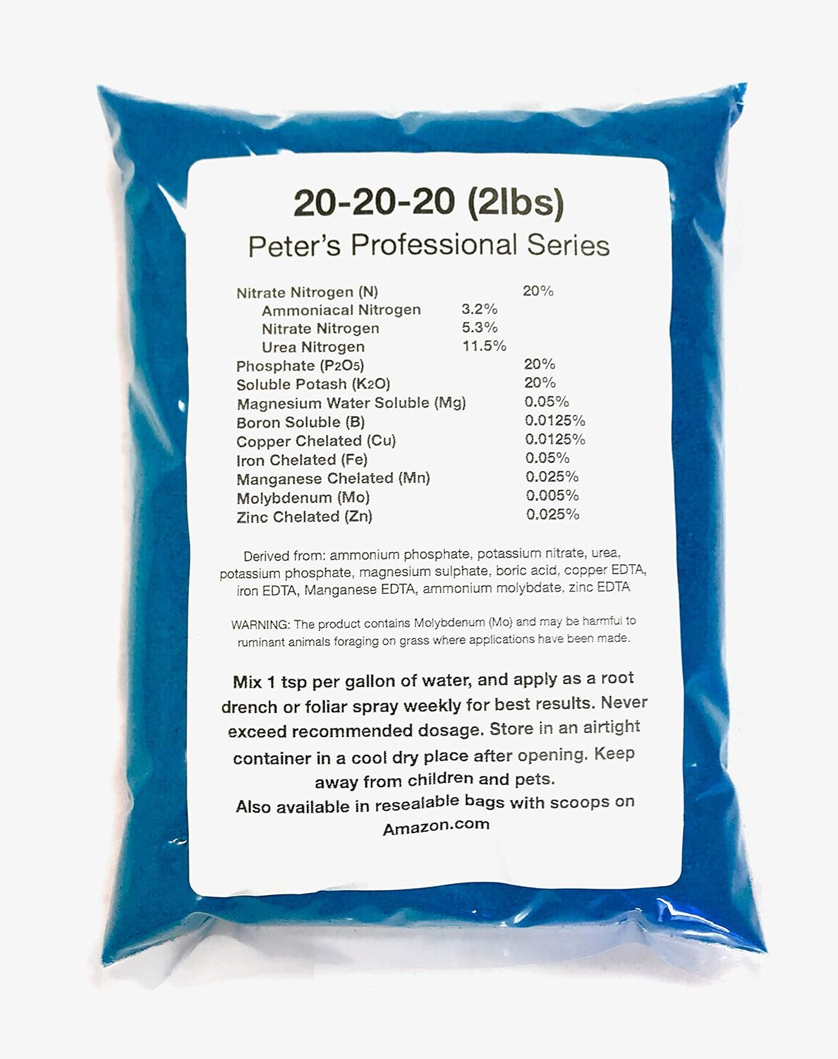 Peter’S 20-20-20. 2 Pounds. General Purpose Water Soluble Fertilizer with Micro