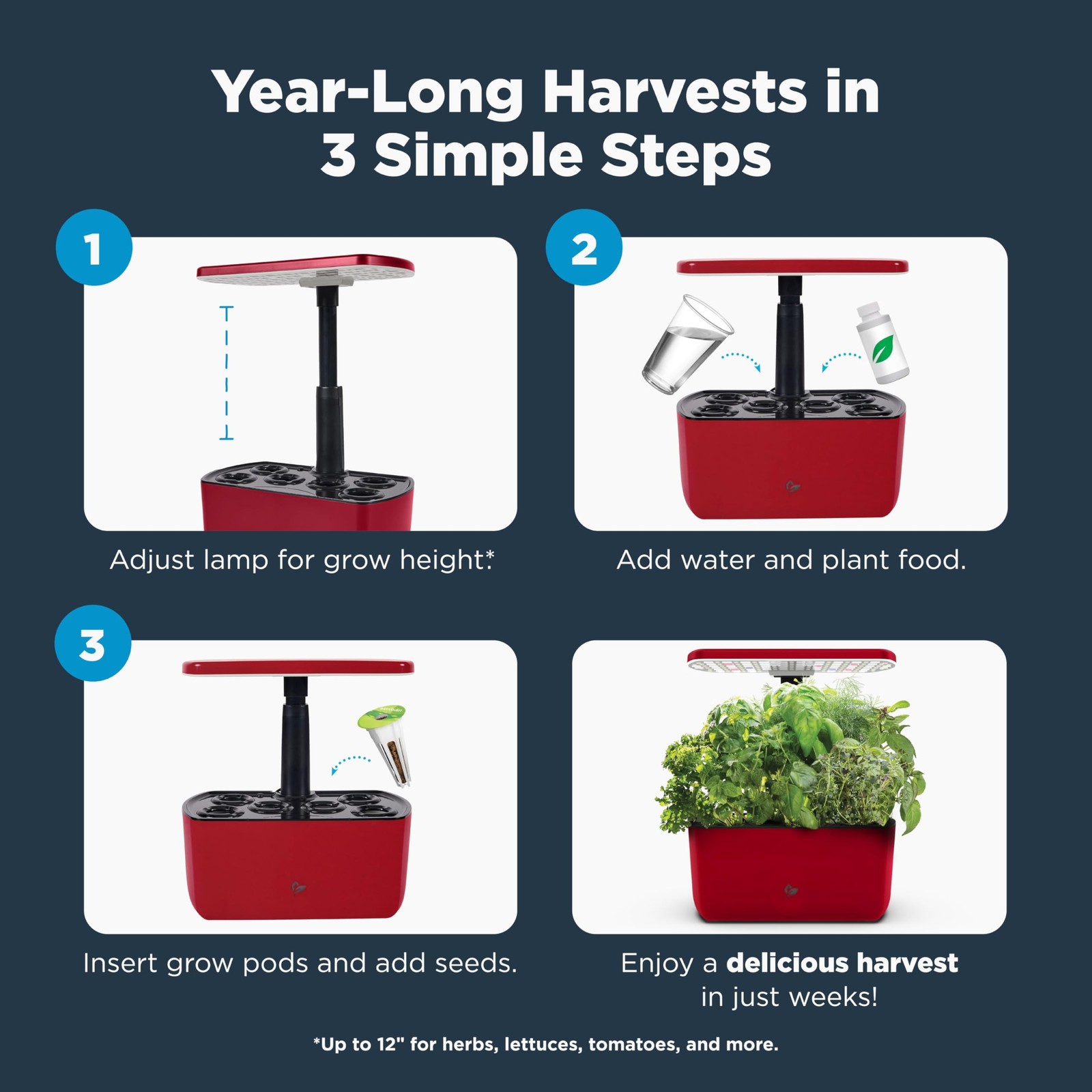 AeroGarden Harvest Lite, Cherry Red | Soil-free Indoor Hydroponic Garden with…